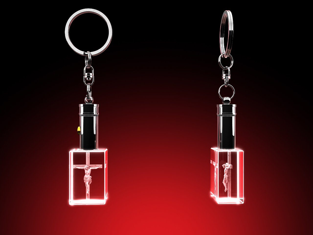 GLASFOTO.COM Schlüsselanhänger mit Gravur Christus Kreuz Leuchte LED am - (1 Stück)