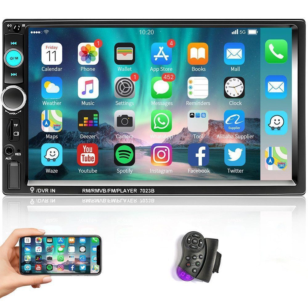 Hikity 7" Doppel 2 DIN Autoradio Stereo Bluetooth FM USB AUX MP5 Player Autoradio (Lenkradsteuerung)