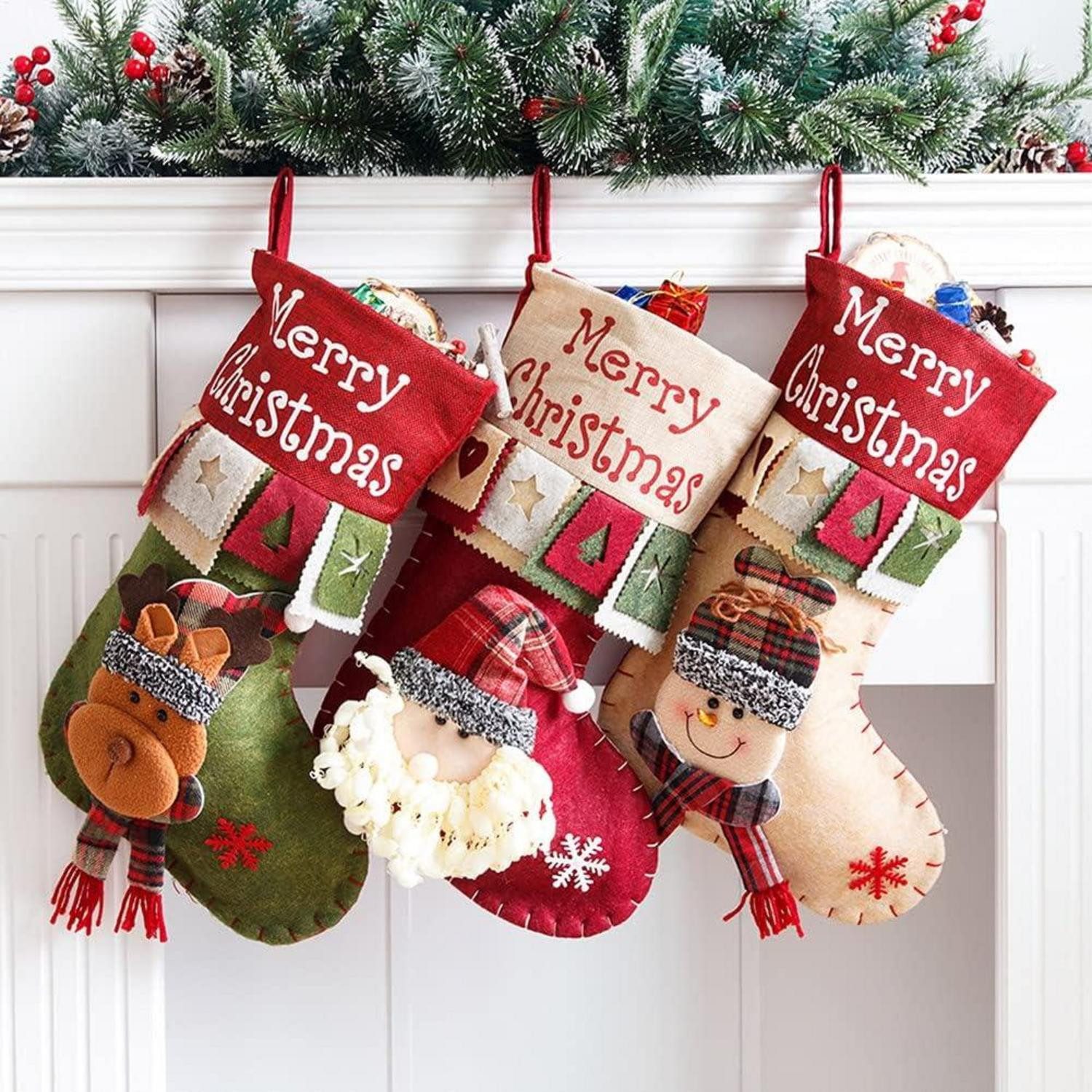 Dekohänger Große Weihnachtsstrümpfe Set, Weihnachtsmann Schneemann Hirsch, Urlaub