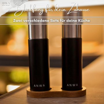 ANWA Salz-/Pfeffermühle Salz und Pfeffermühlen Set Gewürzmühlen Holz Natur Akazienholz manuell, Keramik Mahlwerk