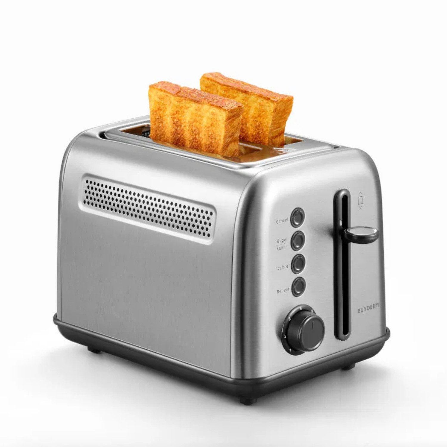 BUYDEEM Toaster, Schlitztoatster (4 Scheiben, Dualcontrol), für 4-Scheiben Retro-Toaster mit 7 Bräunungsstufen, 1500 W, extra breiten Schlitzen, Dual Control & LED-Statusanzeige