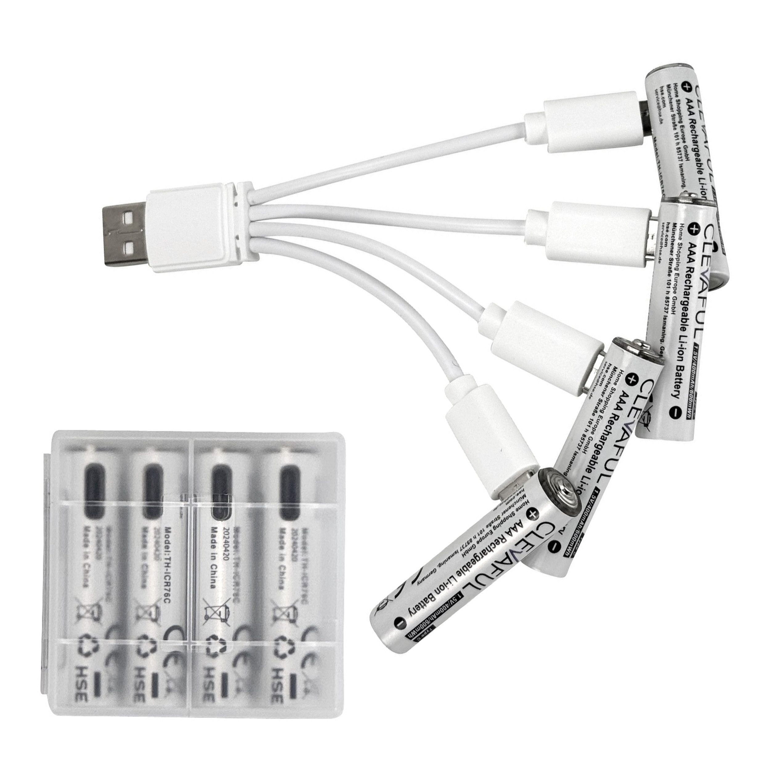 Online-Fuchs AAA Akku USB-C Anschluss inkl Ladekabel, 8 Batterien, wiederaufladbar, Akku-Set Micro AAA 400 mAh (1,5 V), inklusive LED-Ladeanzeige