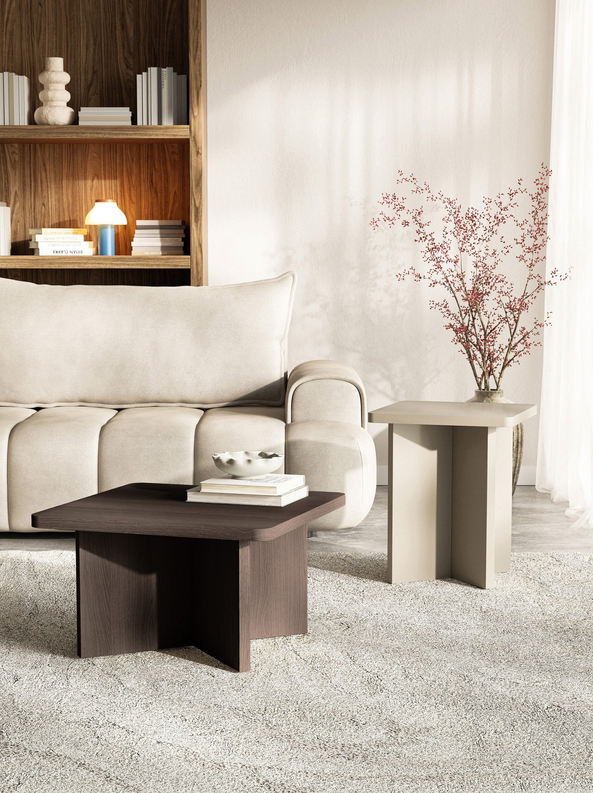 Selsey Couchtisch QUBEO, Couchtisch quadratisch mit Kreuzgestell 28-mm Tischplatte 42 cm