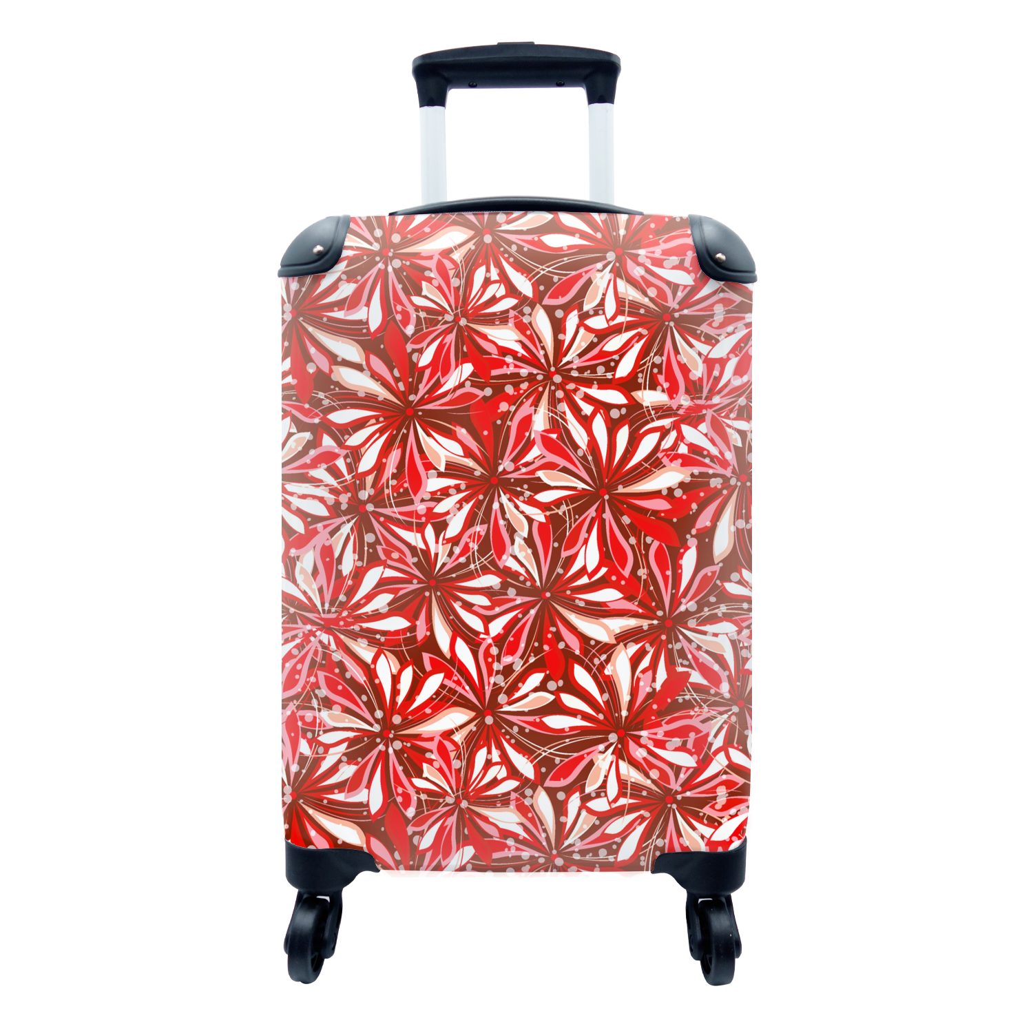 MuchoWow Handgepäckkoffer Blüte - Rot - Muster - Blumen, 4 Rollen, Reisetasche mit rollen, Handgepäck für Ferien, Trolley, Reisekoffer