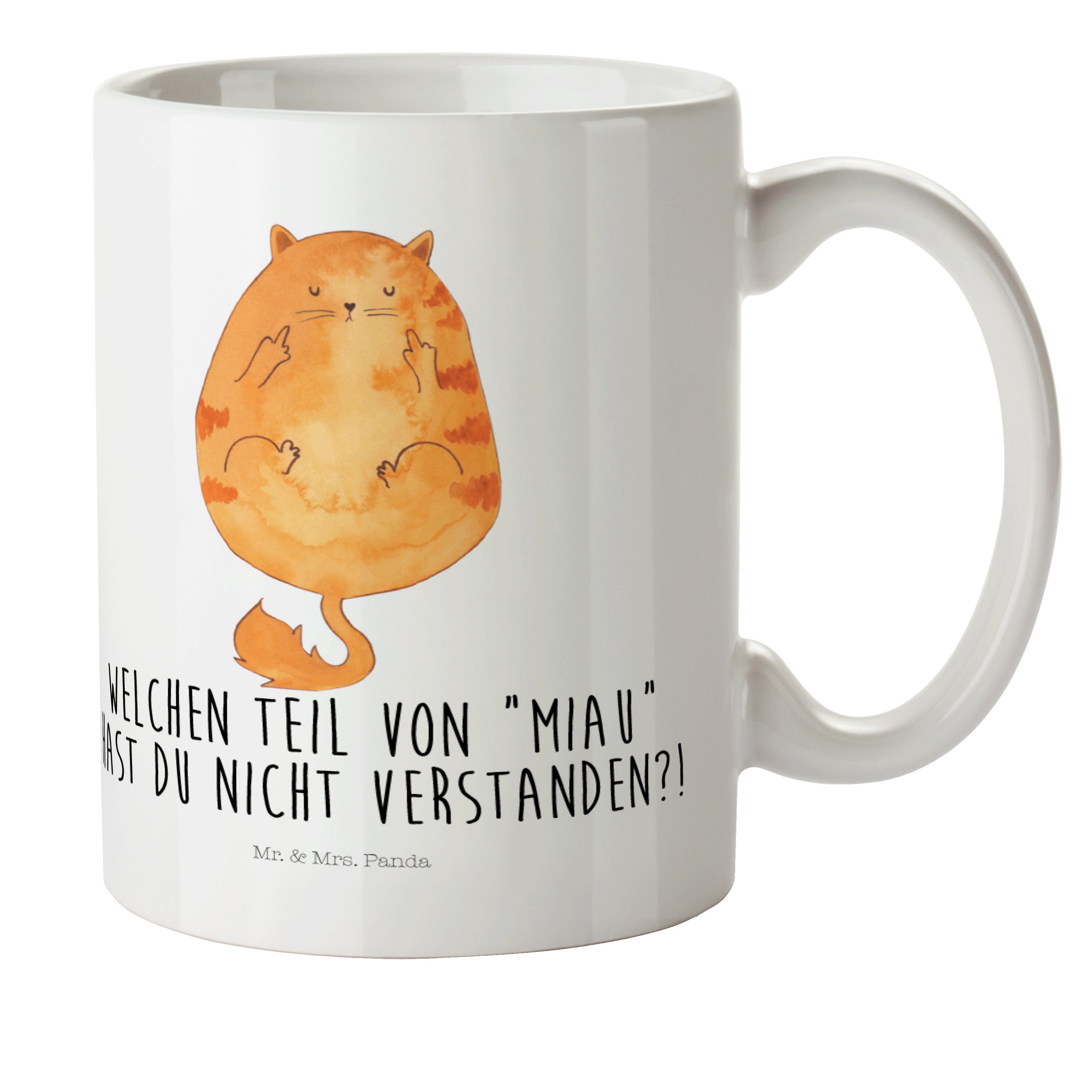 Mr. & Mrs. Panda Kinderbecher Katze Mittelfinger - Weiß - Geschenk, Kindergarten, Kunststoff Tasse, Kunststoff