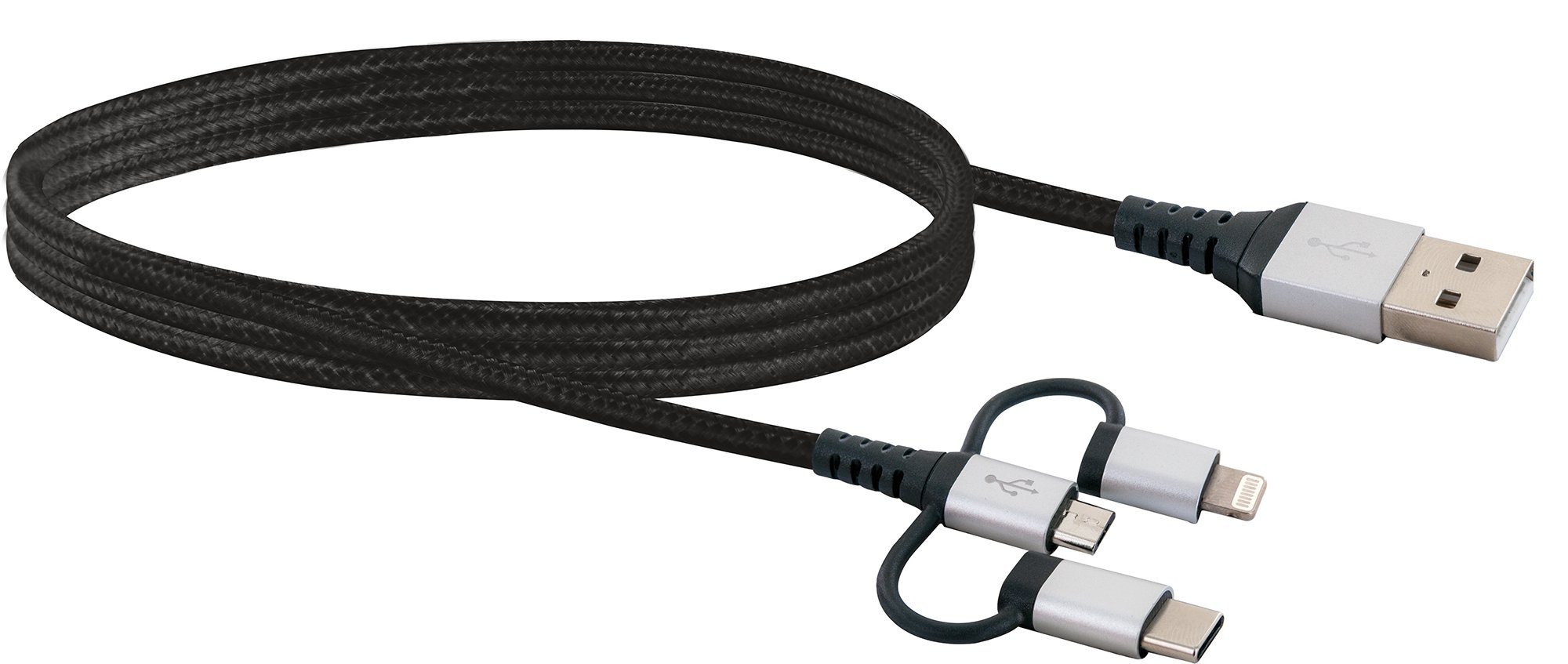 Schwaiger LKU100 533 Smartphone-Kabel, USB 2.0 A Stecker, USB Micro B Stecker, Apple® Lightning Adapter, USB 3.1 C Adapter, (150 cm), universal einsetzbar