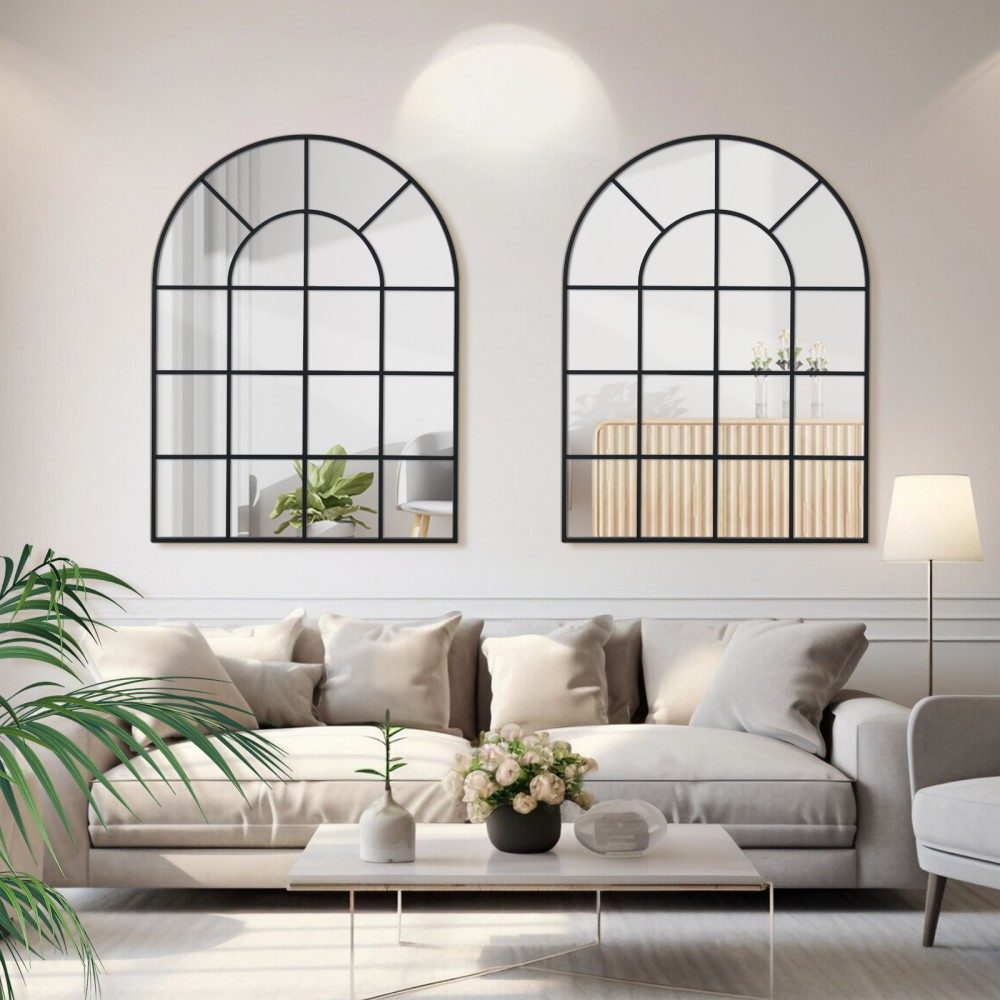 LUNAMIRROR Wandspiegel in Bogenform, mit Gitterdesign und Metallrahmen (1-St), hängend & anlehnbar