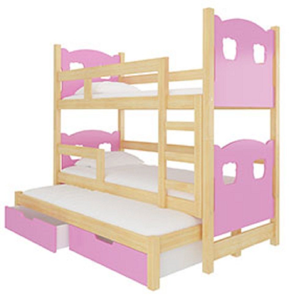 Feldmann-Wohnen 3 rosa Farbe Schlafgelegenheiten) mit Kiefer Hochbett (Etagenbett wählbar LETICIA Natur / Absetzungen: