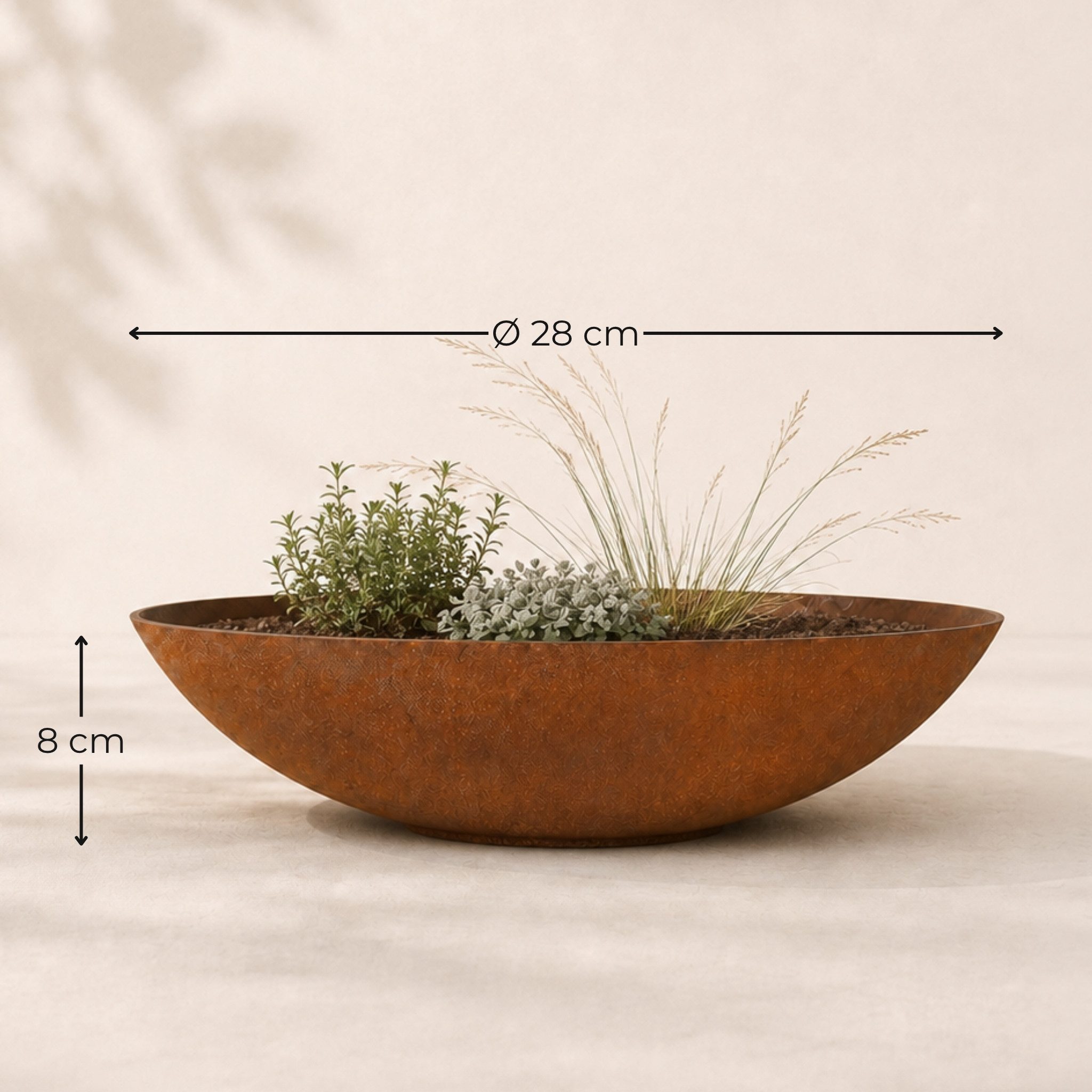 matches21 HOME & HOBBY Blumentopf Flache Pflanzschale für draussen Dekoschale rund Rost-Optik 28 cm (1 St), Blumen-Schale als wetterfeste Friedhof-Schale Grab-S – Bild 2 von 5