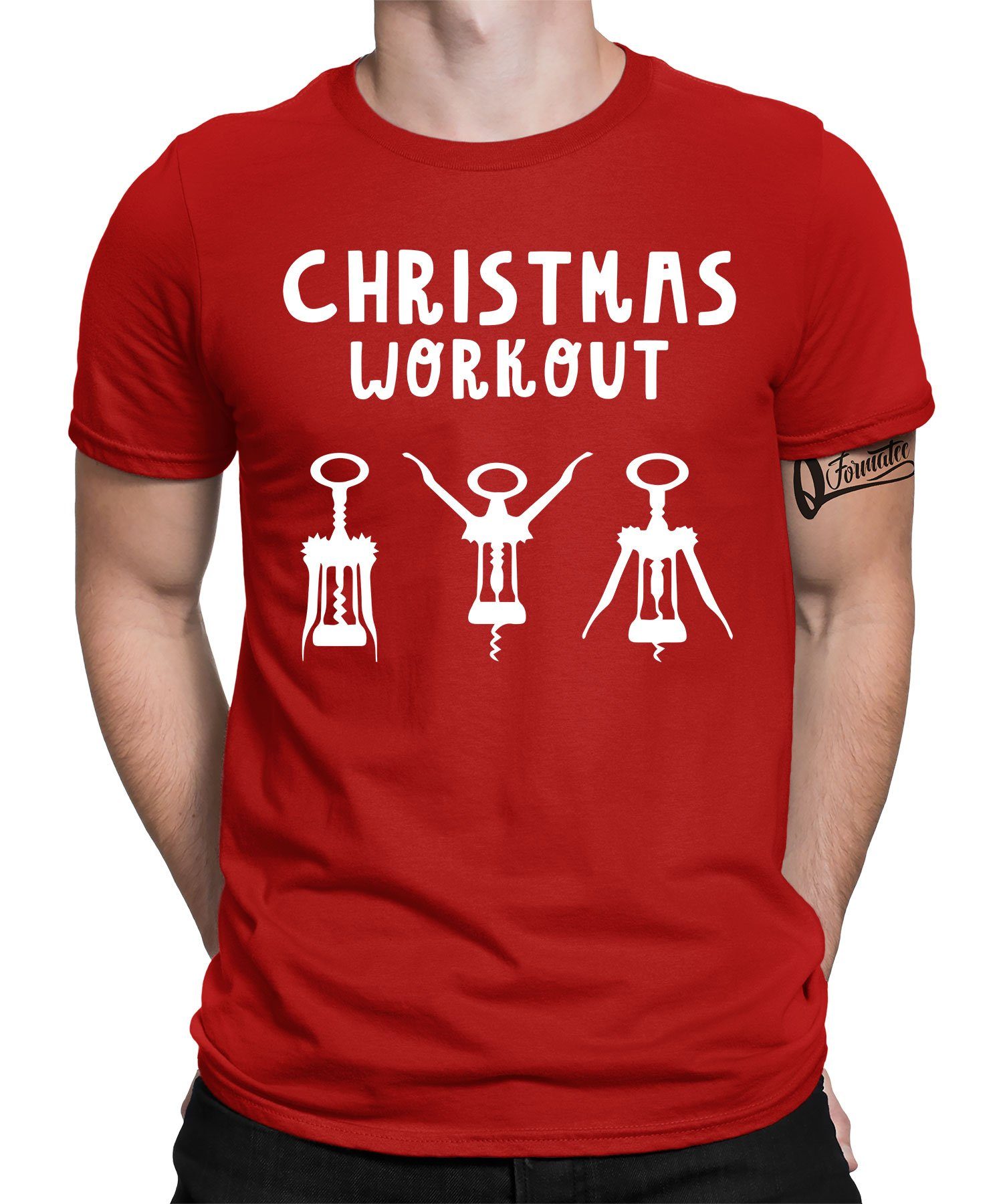 Quattro Formatee Kurzarmshirt Christmas Workout Rot Weihnachtsgeschenk (1-tlg) Weihnachten Nikolaus - Herren