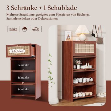 REDOM Sideboard Standschrank, Schuhschrank, Rattan, praktischer Stauraum, Eckschrank