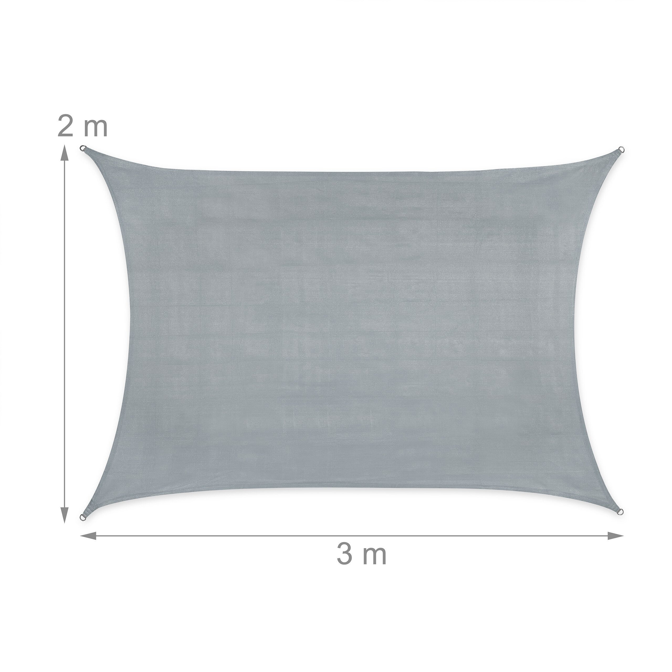 relaxdays Sonnensegel Rechteckiges Sonnensegel HDPE, (1-tlg), Hellgrau, 2x3m – Bild 4 von 5