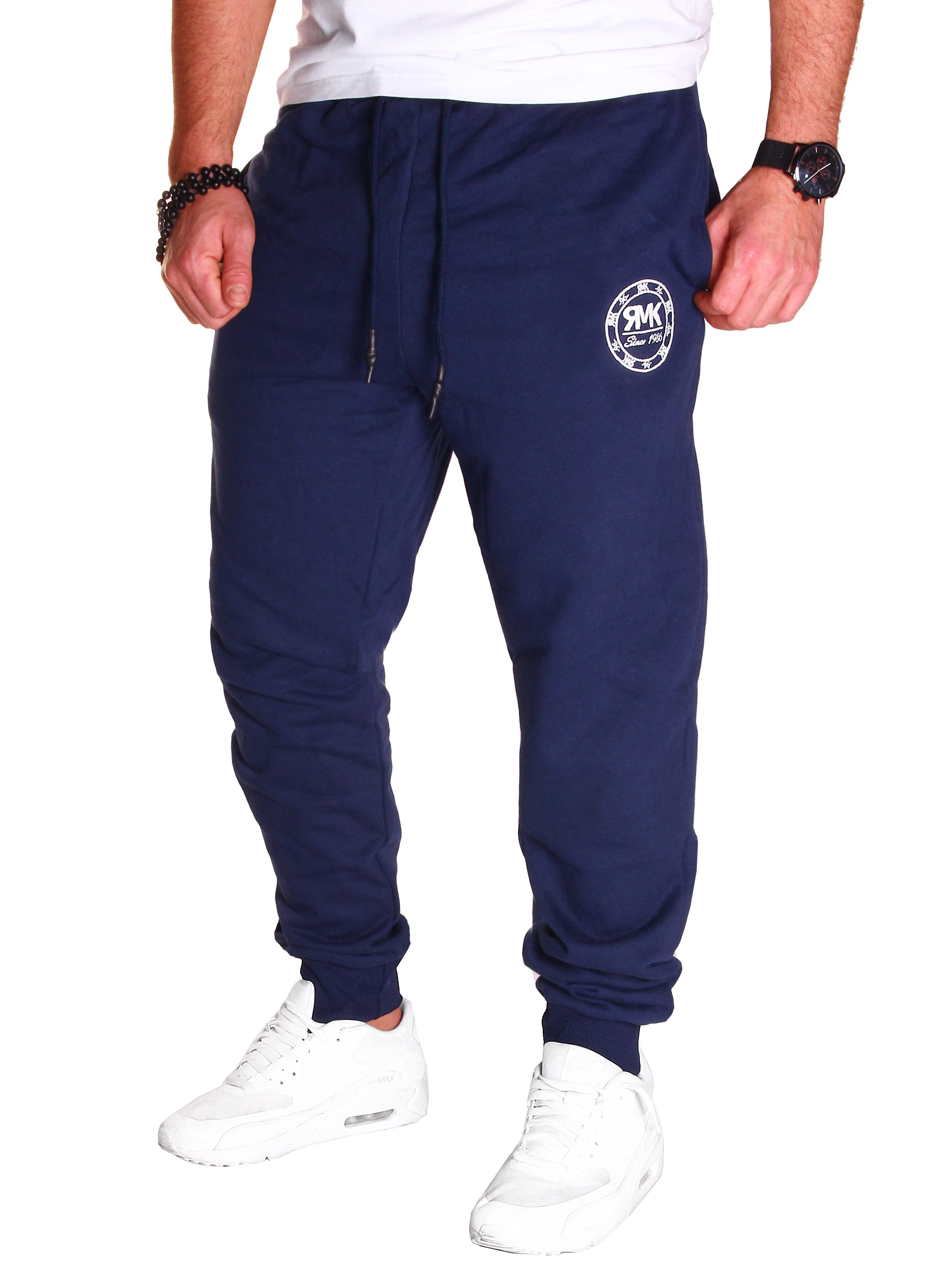 RMK Jogginghose Herren Trainingshose Fitnesshose Sporthose Sweatpants bequem gemütlich elastischer Bund Navy