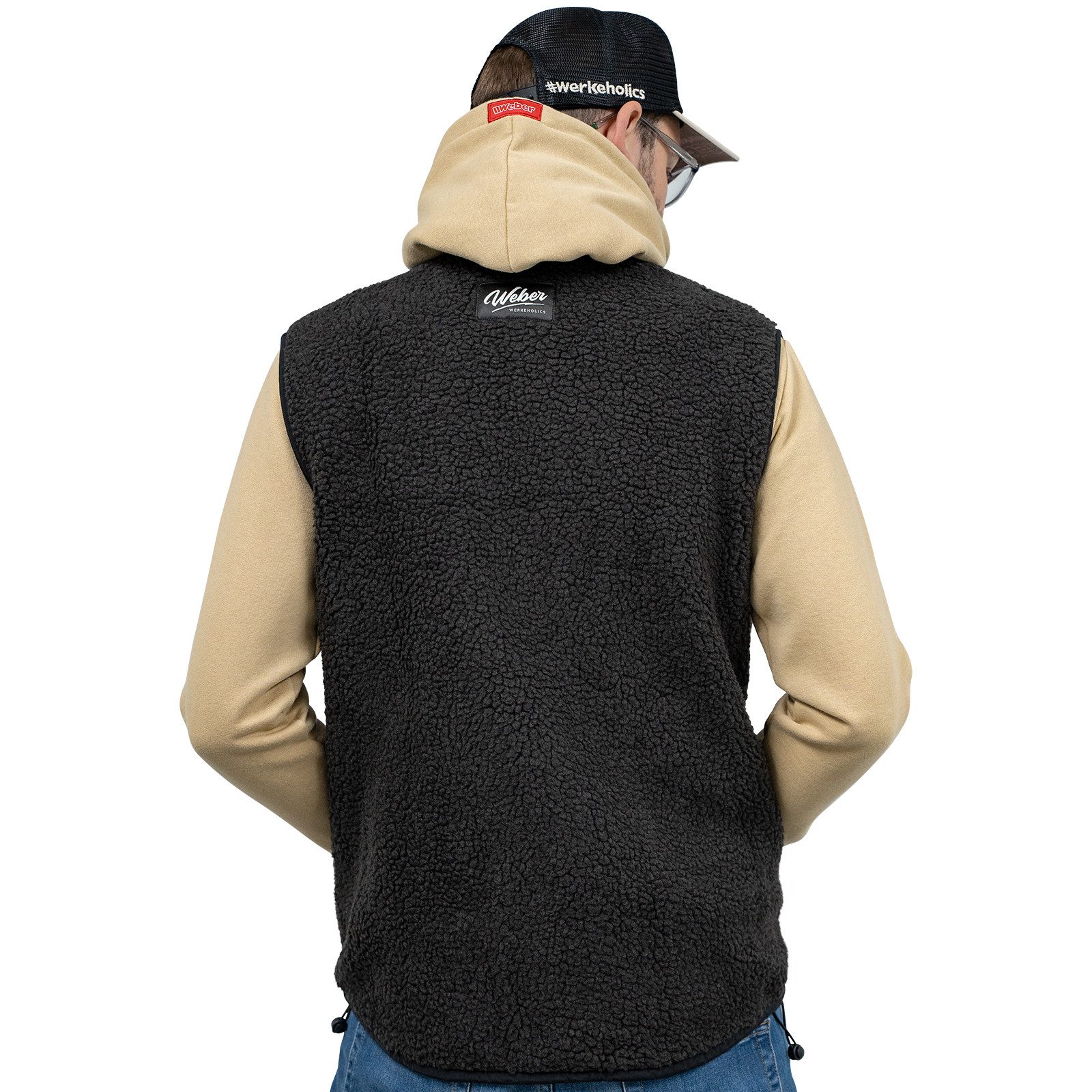 Weber GmbH Fleeceweste Sherpa Fleece Weste schwarz Teddy verstellbarer Bund, Teddy Fleece, mit Innentasche