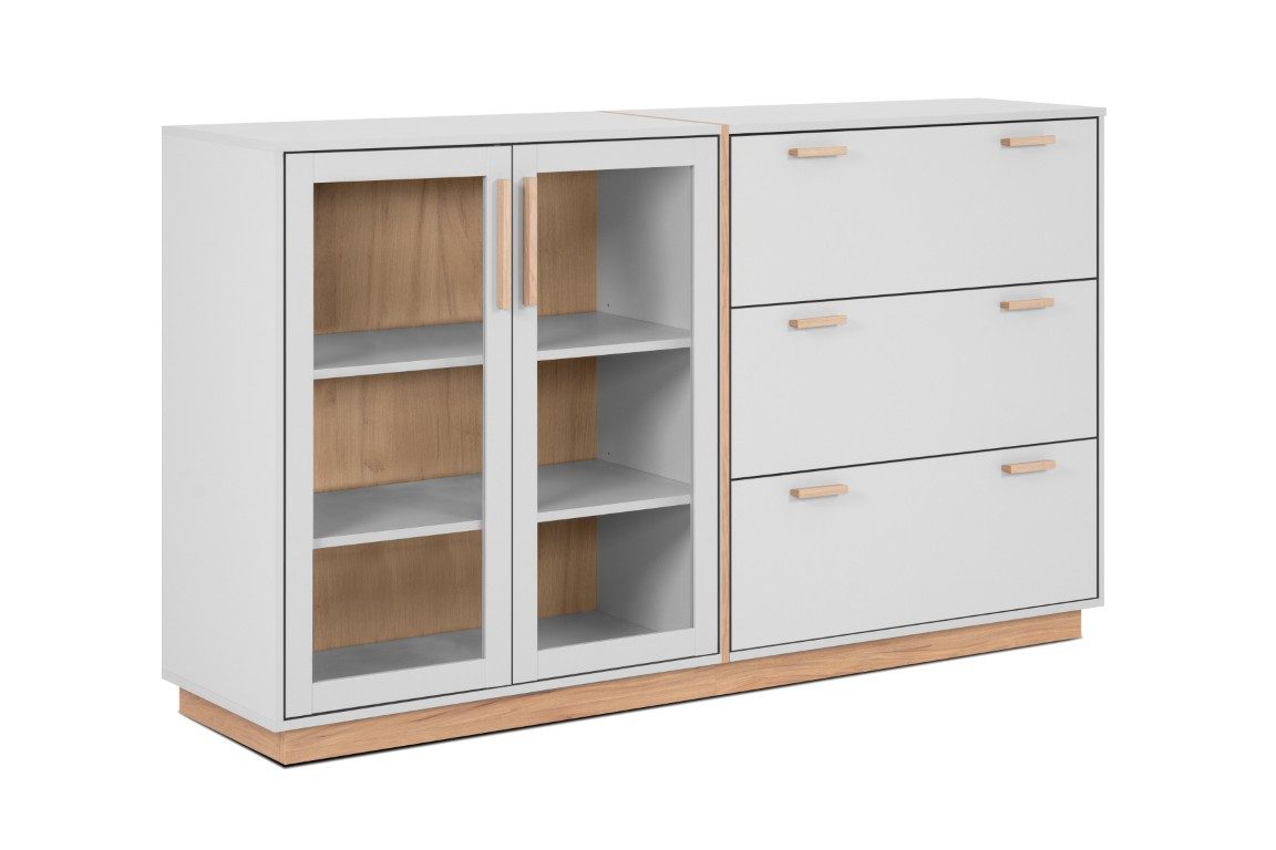 Finori Sideboard Sideboard Split, steingrau / Jackson Hickory