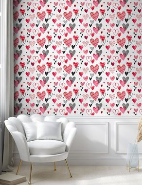 Abakuhaus Vinyltapete selbstklebendes Wohnzimmer Küchenakzent, Valentine Verschiedene Herz-Shapes