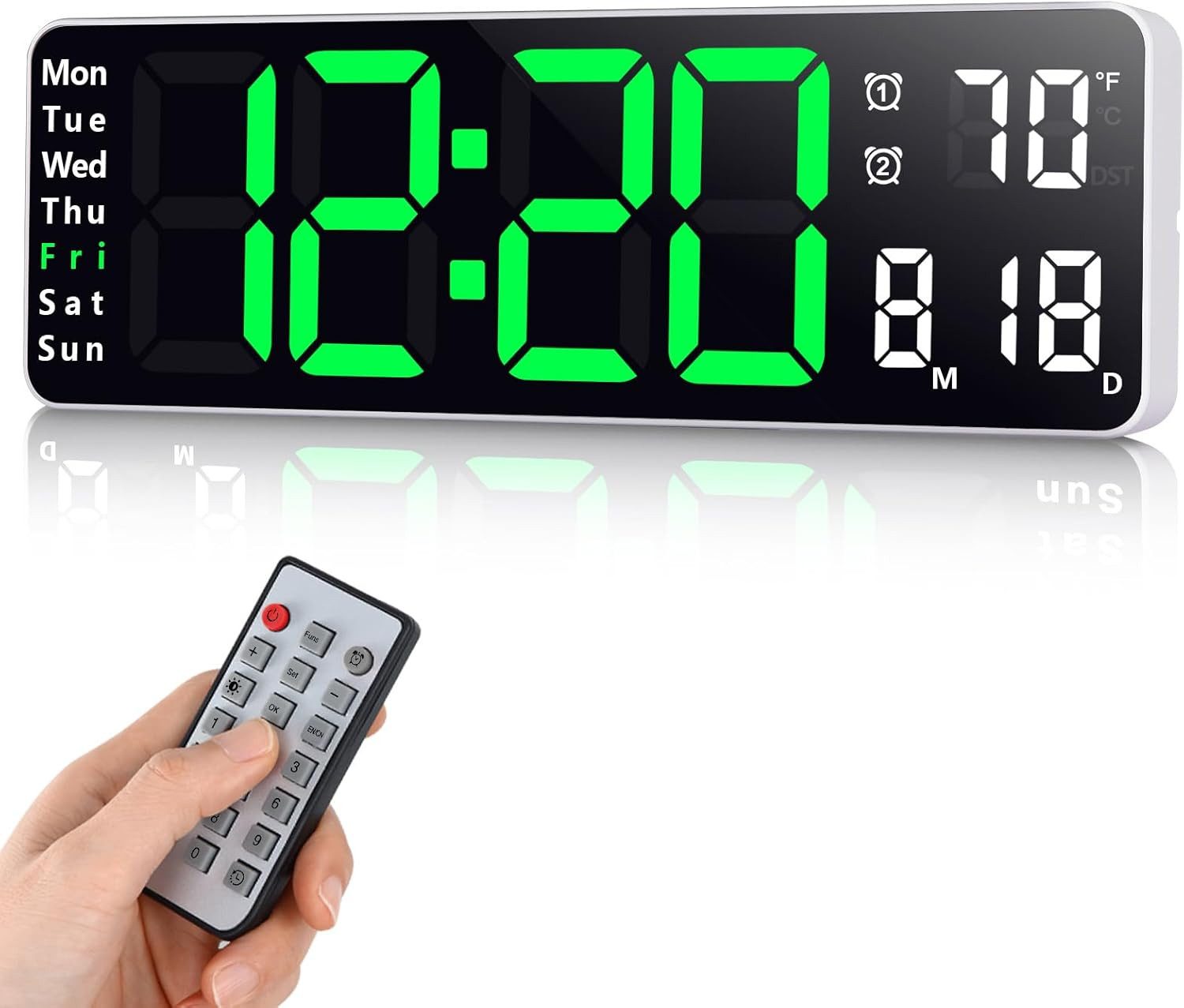 Wanduhr Digitale Wanduhr, 13" Digital Uhr Wanduhr mit Fernbedienung