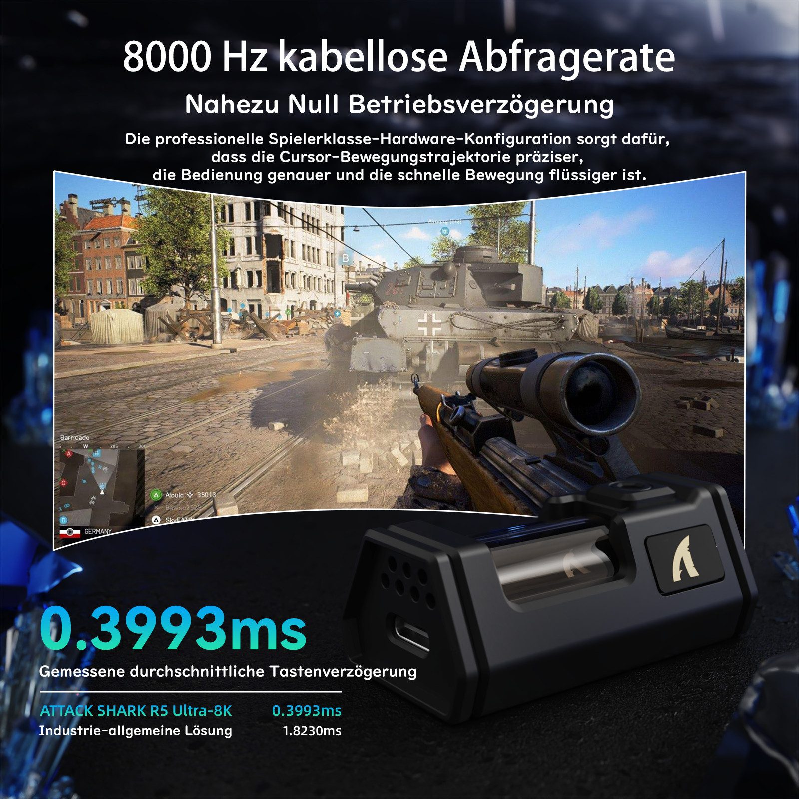 ATTACK SHARK R5 Ultra Carbonfaser Gaming-Maus,39g,8000Hz,42000 DPI,PAW3950MAX Gaming-Maus (2.4G, Bluetooth, kabelgebunden)