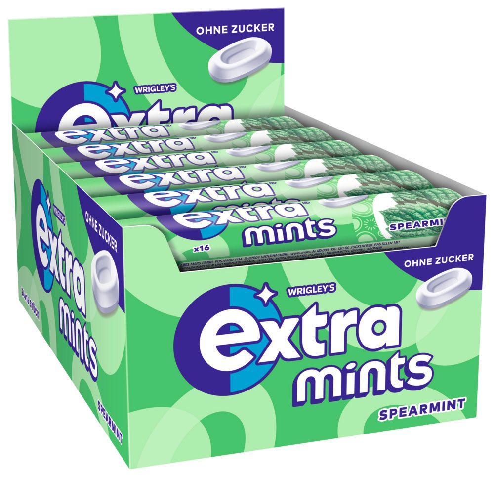 EXTRA Süßigkeit Extra Mints Mix Lutschpastillen 4 Packungen, 2 Sorten, 96x16 Dragees