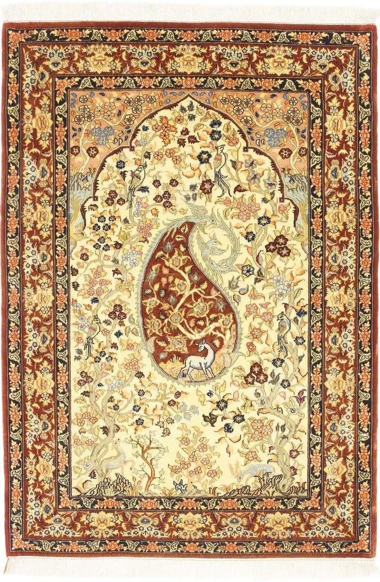 Orientteppich Isfahan Seidenkette 105x149 Handgeknüpfter Orientteppich, Nain Trading, rechteckig, Höhe: 8 mm