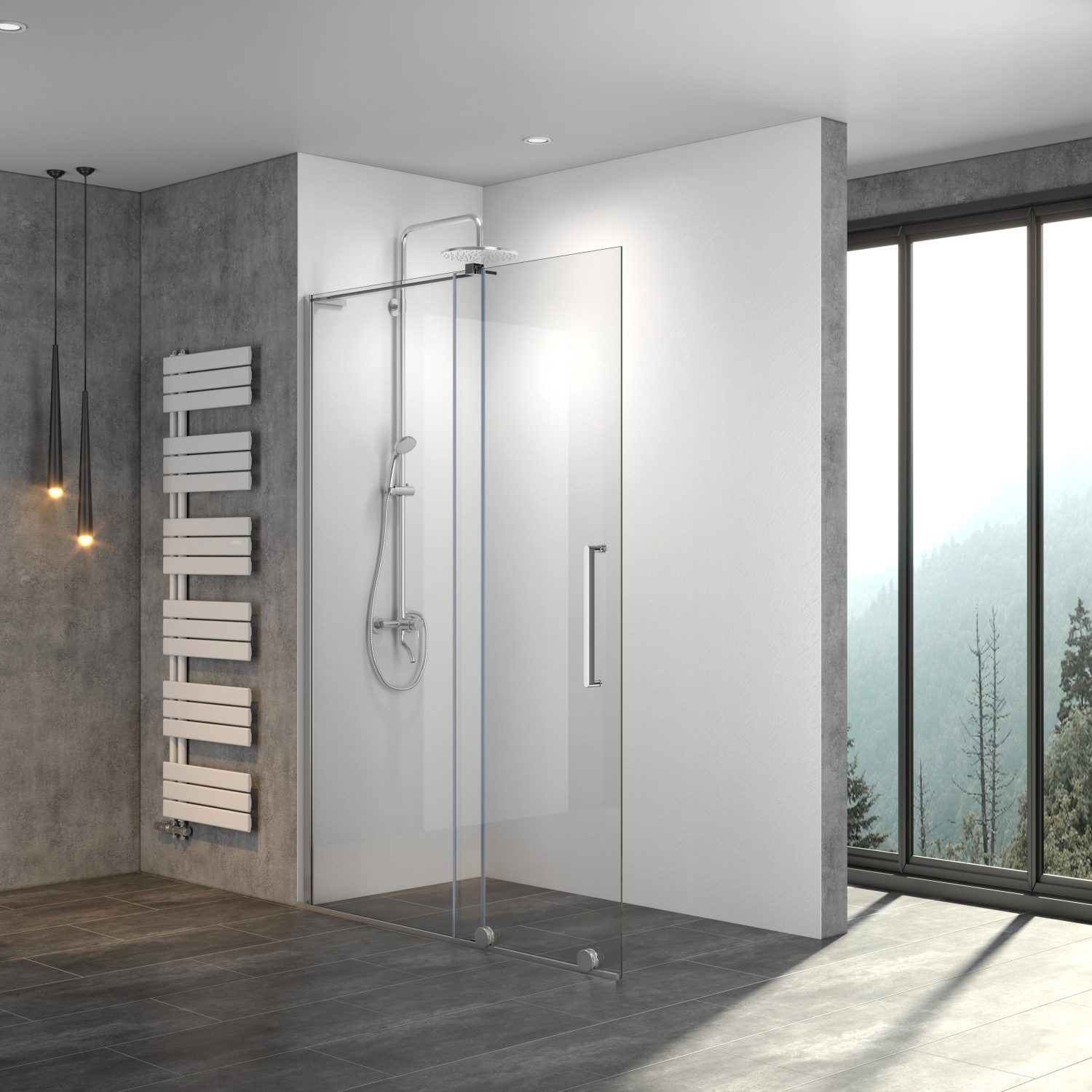 WITEN&NOCK Duschwand Walk In Schiebetür 8mm Glas mit Nano Duschabtrennung Höhe 195cm