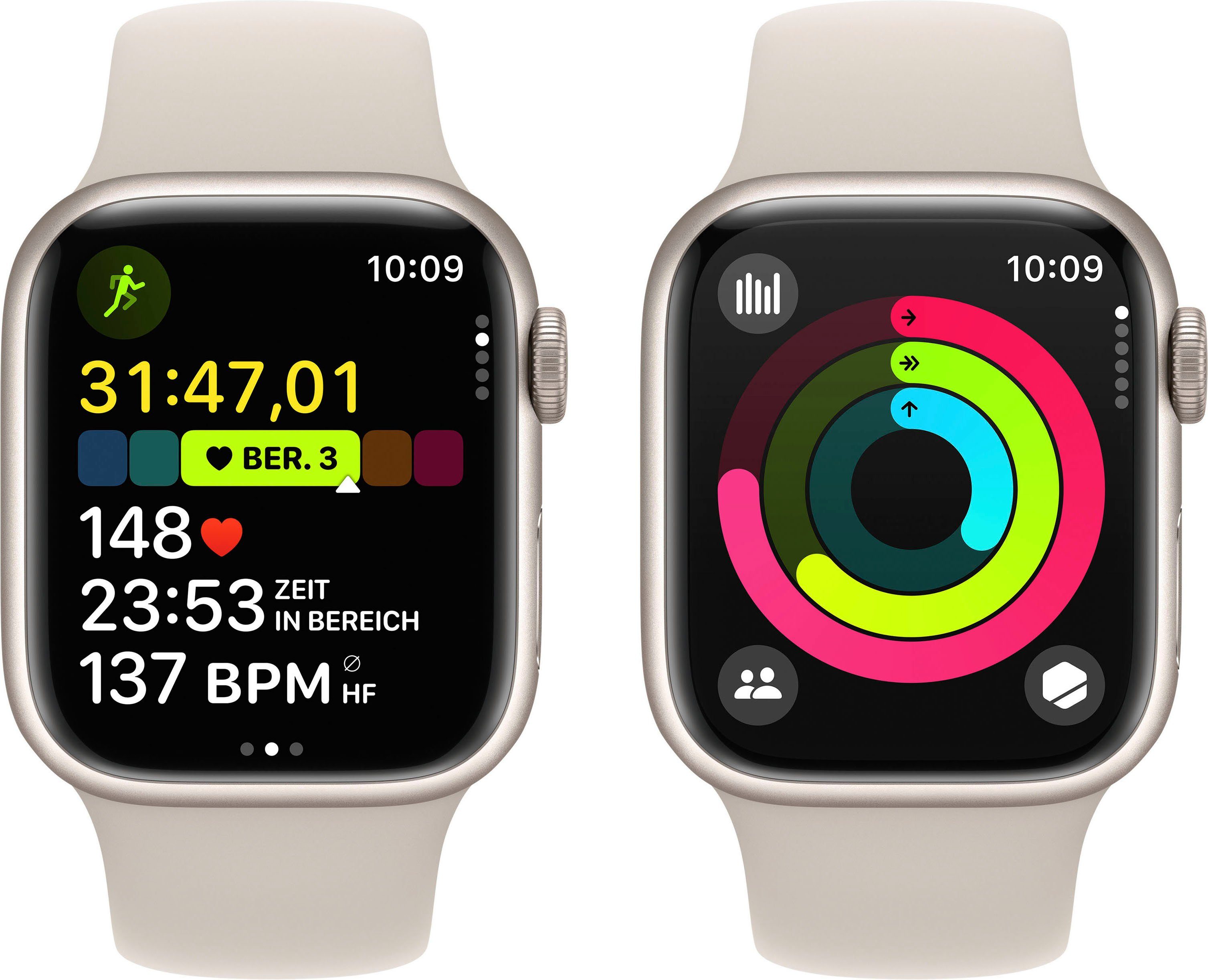 Apple Watch Series 9 GPS + OS Polarstern | Band 41mm Smartwatch Cellular cm/1,61 Aluminium Zoll, 10), Watch (4,1 Sport Polarstern