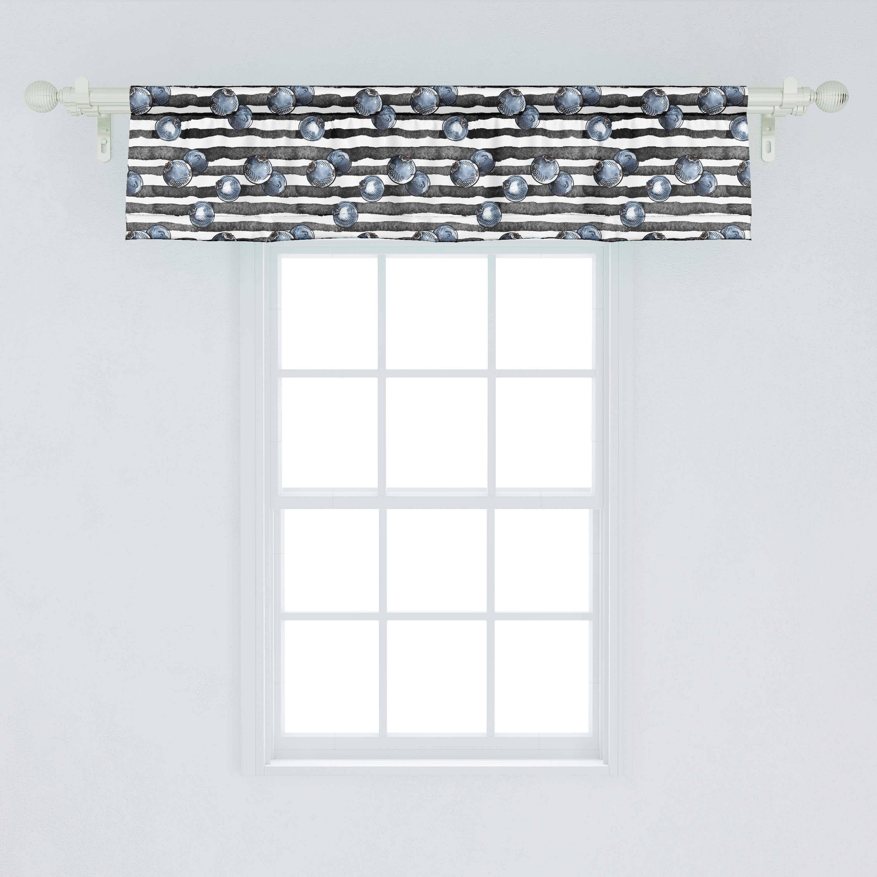 Scheibengardine Vorhang Volant für Blaubeeren Abakuhaus, Schlafzimmer Stangentasche, Frische mit Obst Küche Microfaser, Dekor Patterns