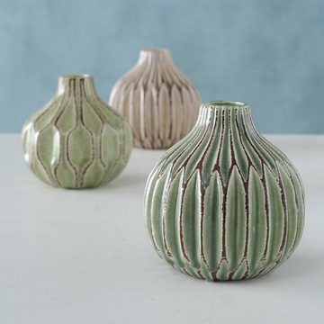 BOLTZE Dekovase Vase im 3er Set im Shabby Chic Look aus Keramik Blumenvase Grün