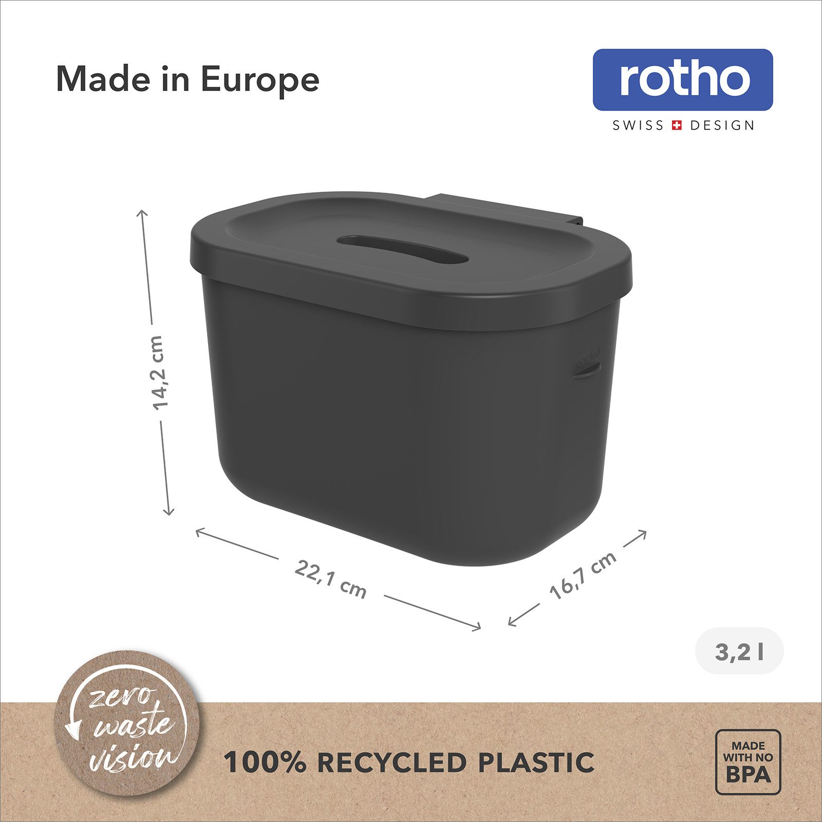 ROTHO Biomülleimer SALSA Bioabfalleimer Set 3,2 l und 6 l mit Deckel, Bioabfalleimer Set für flexible Nutzung in der Küche