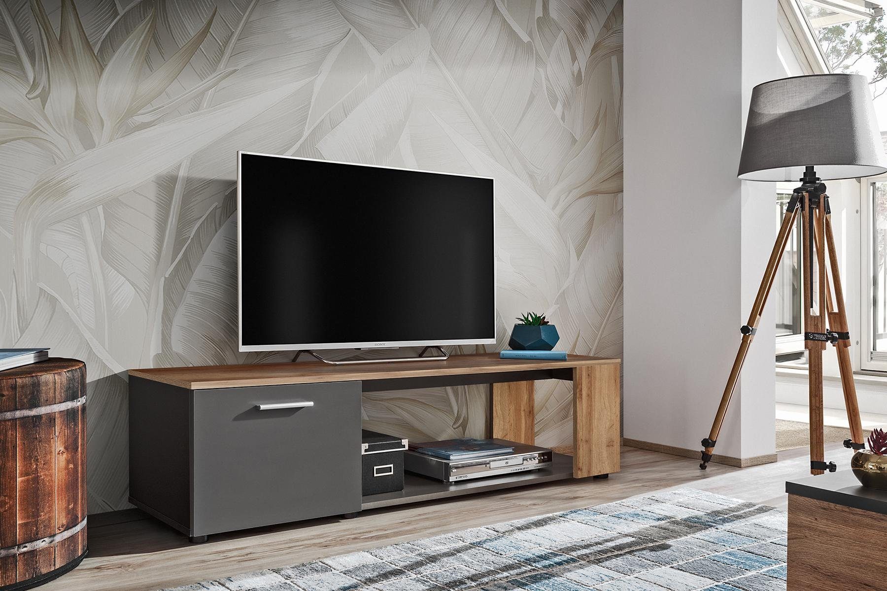 (1-St., Luxus in Holz Neu TV-Schrank) JVmoebel Europa TV-Schrank Made Grau Designer TV-Schrank Kommode Wohnzimmer