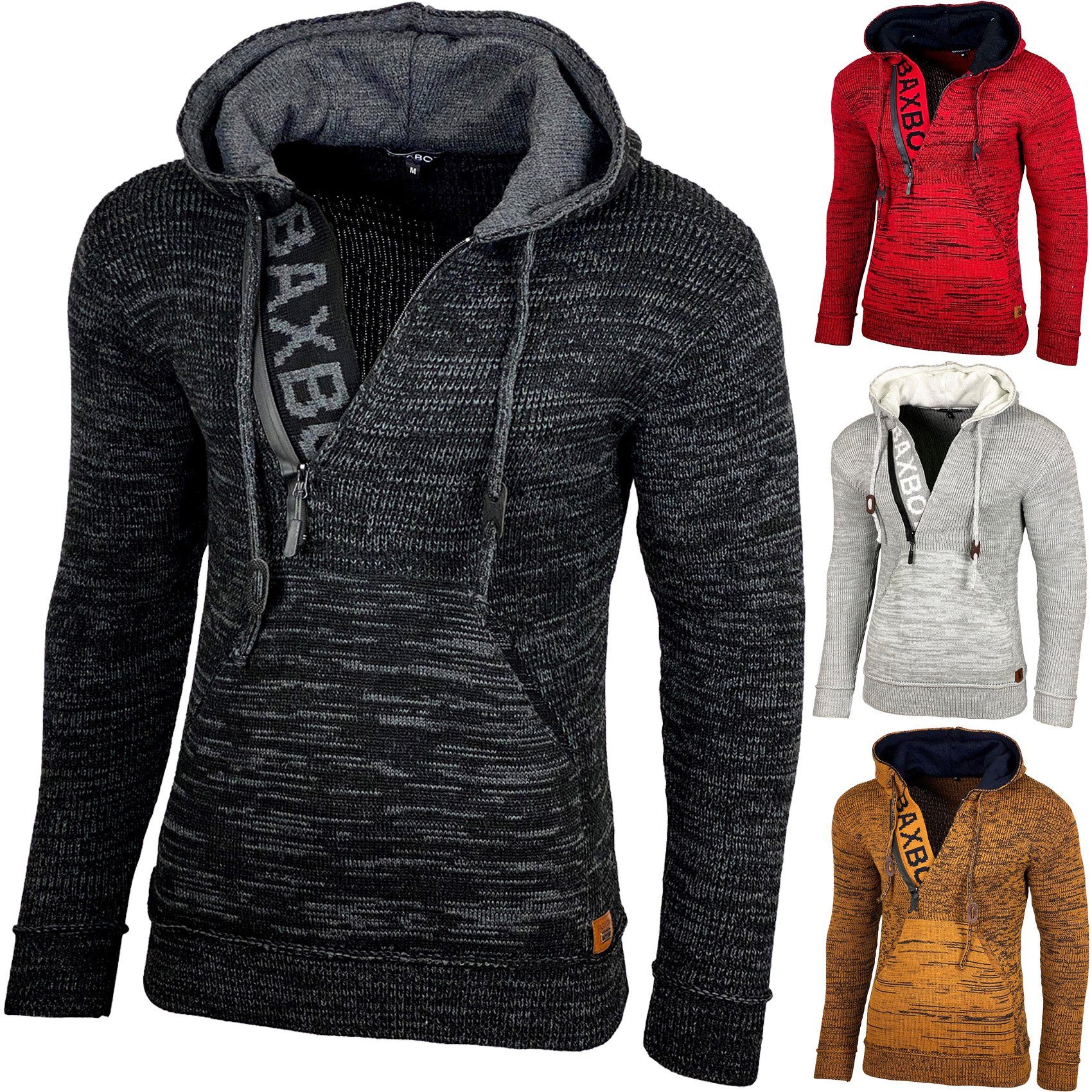 Baxboy Strickpullover Herren Winter Kapuzenpullover Kapuzenjacke mit Reißverschluss 277