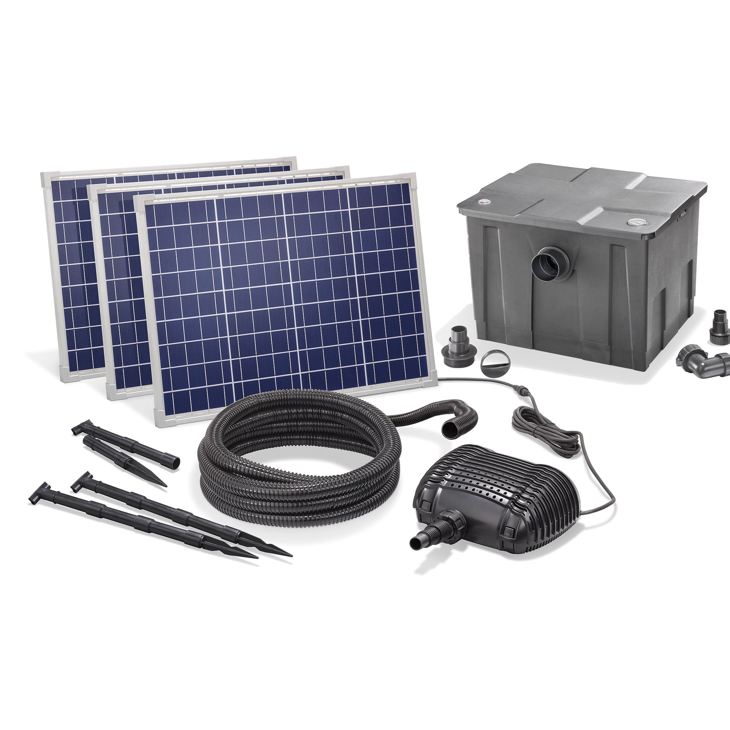 esotec Teichfilter 150/5000 Solar Durchlauffilter-Set, Pumpe 5000l/h Module 3x50Wp 101082