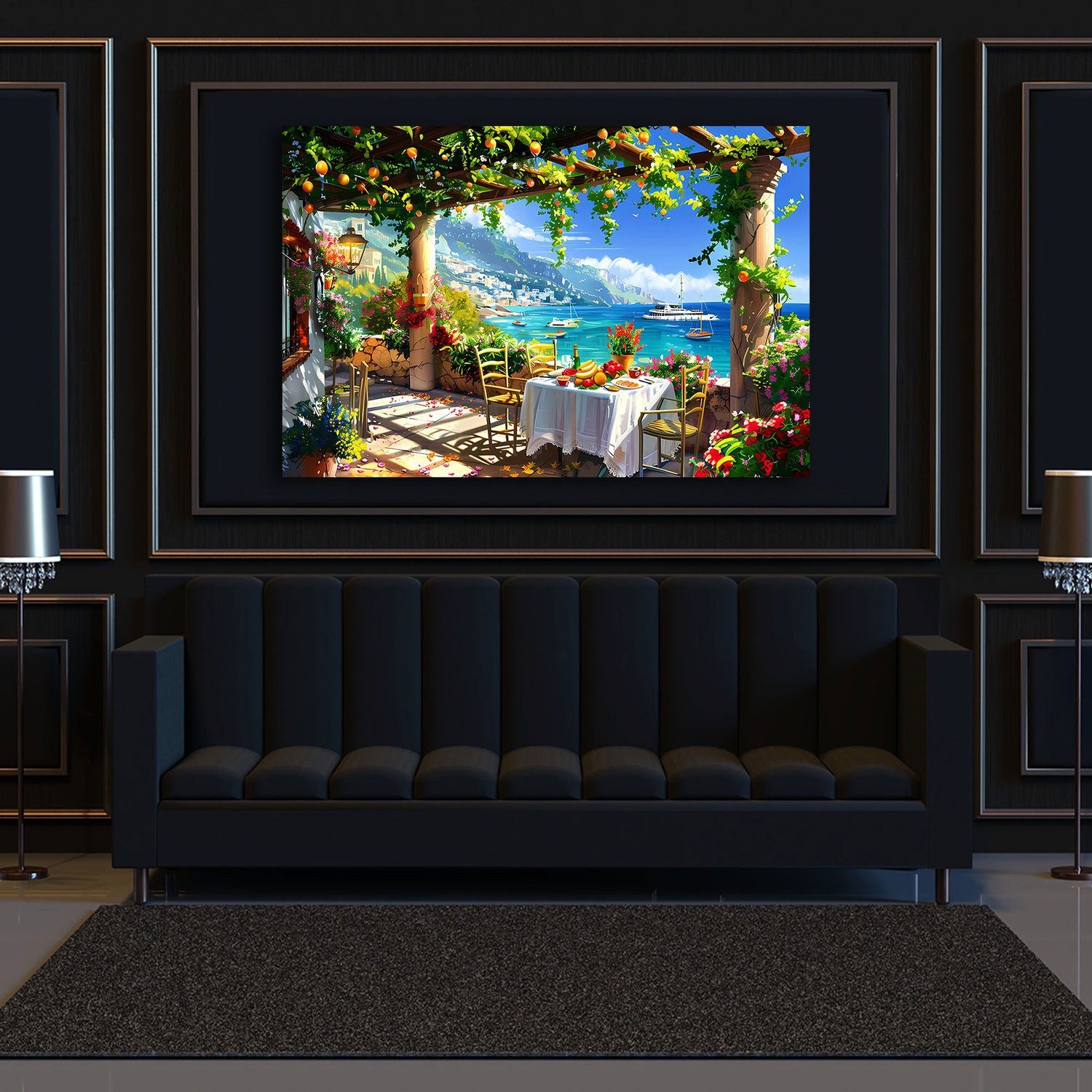 Artedinoi Leinwandbild Mediterrane Terrasse Meerblick Italien Wandbild Leinwandbild Kunstdruc, Mediterrane Terrasse mit Meerblick – Bild 3 von 5