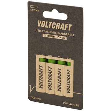 VOLTCRAFT Li-Ion USB-C® Akkus, AA 1.5 V, 1300 mAh ladbar Akku, aufladbar über USB-C®