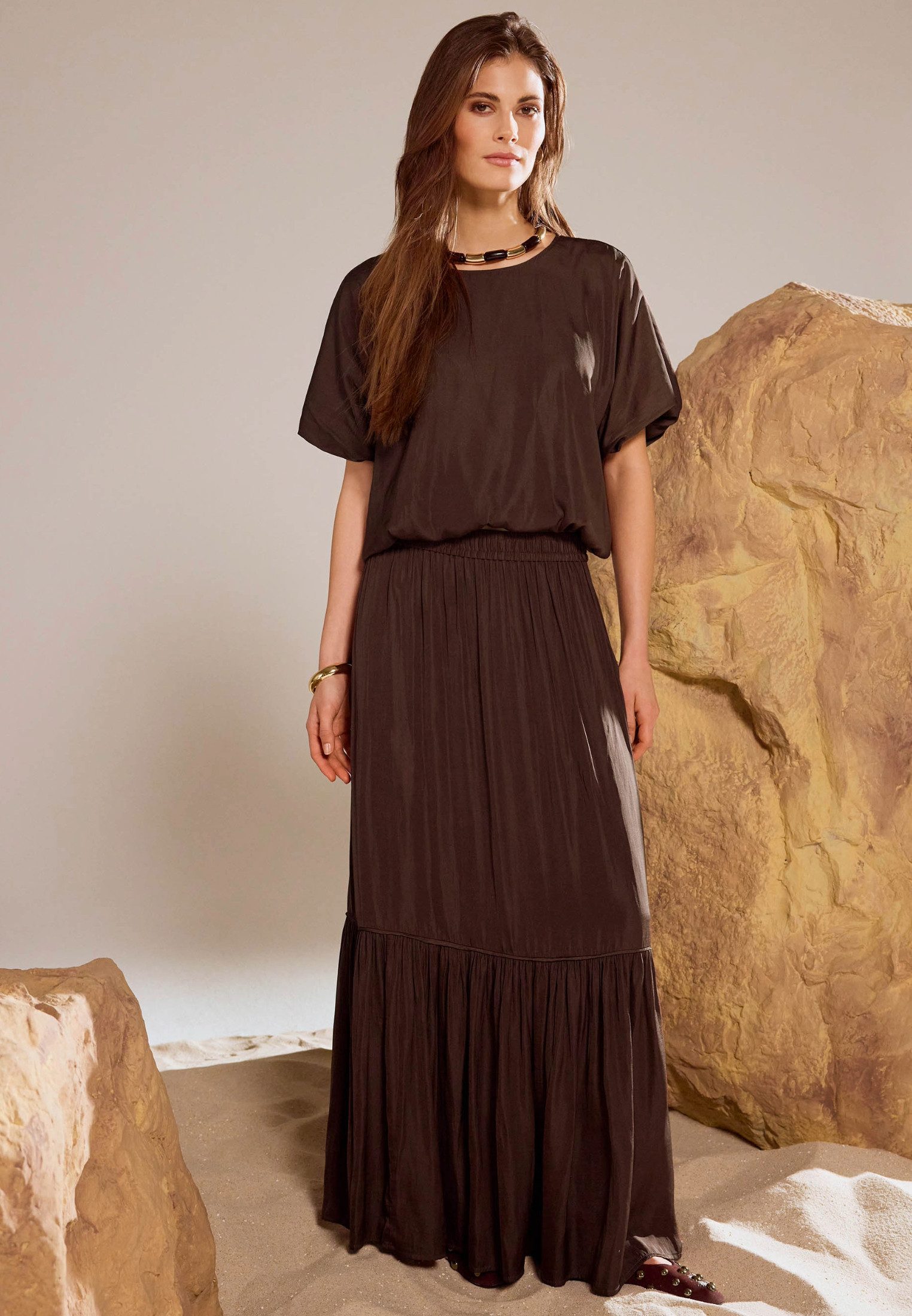 Zero Midirock Damen Satinrock mit Volants Volant