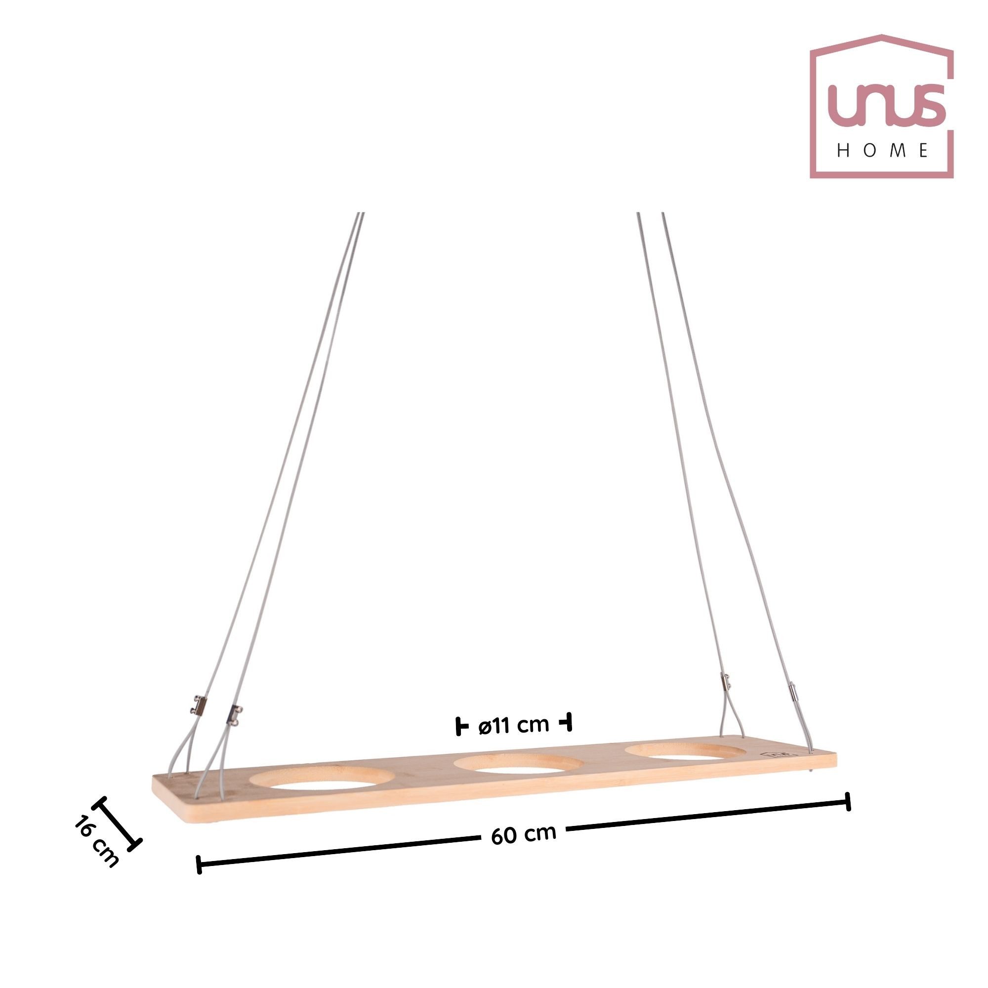 UNUS HOME Blumenkasten Kräuterbar, Pflanzenregal (60cm, grün), Stabile Drahtseilaufhängung, hängende Kräutertöpfe – Bild 4 von 5
