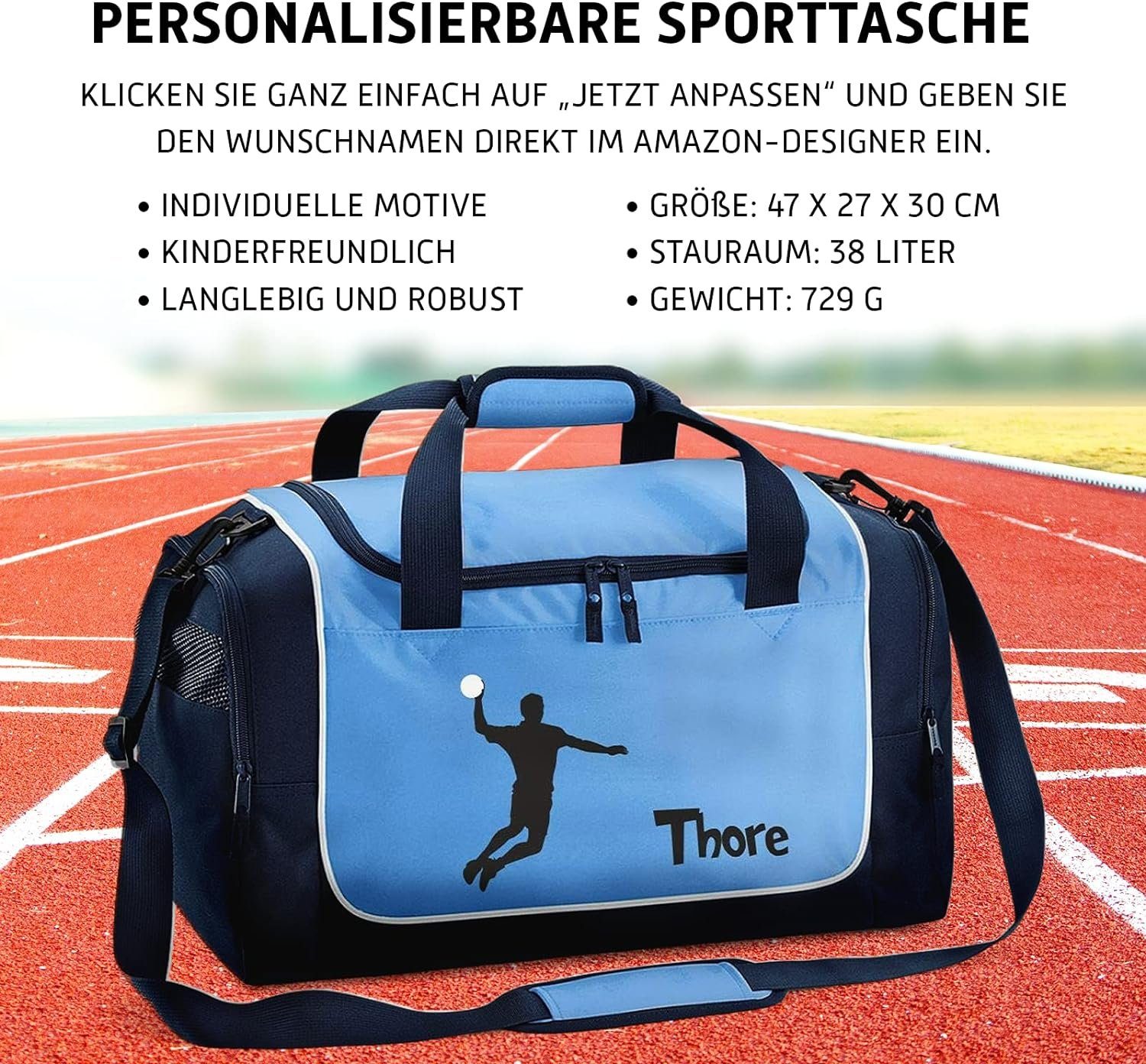 Mein Zwergenland Sporttasche 38 verschiedenen individuell mit für Motiven, L angefertigt personalisiert, Kinder SkyBlue