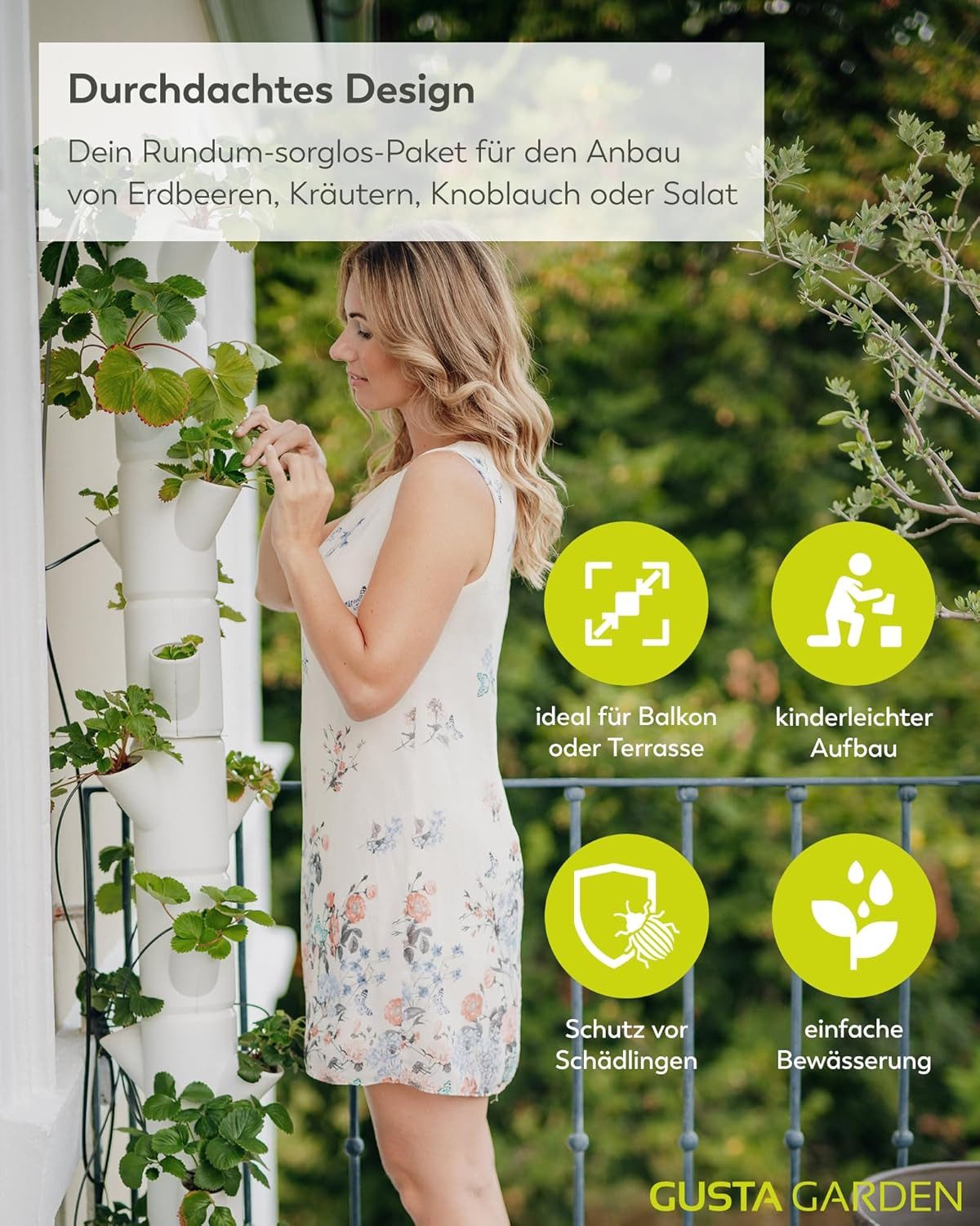 Gusta Garden Hochbeet SISSI STRAWBERRY infinity (inkl. Wasserauslaufschutz & Wasserleitsystem), Erdbeerbaum mit 10 Etagen, anthrazit – Bild 3 von 5
