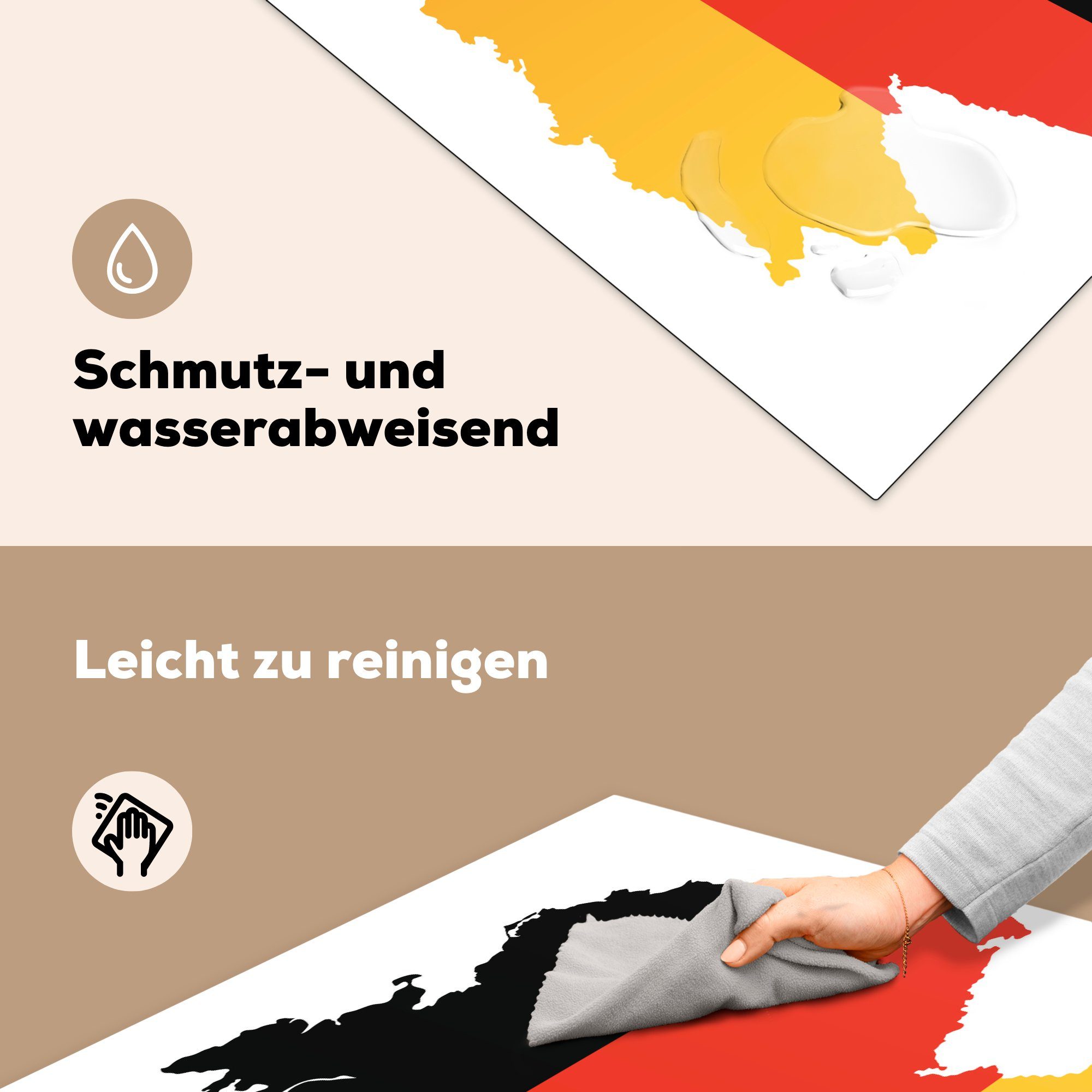 Herdblende-/Abdeckplatte (1 Karte mit von deutschen der küche Flagge, für Arbeitsplatte MuchoWow 78x78 cm, Ceranfeldabdeckung, tlg), Vinyl, Deutschland