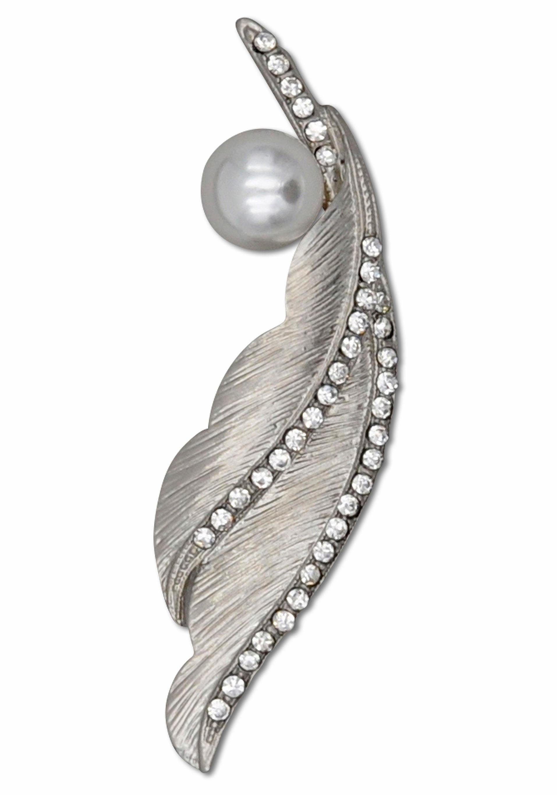 Brosche Schmuck Geschenk Ansteckschmuck geschwungene Blattoptik mit Struktur