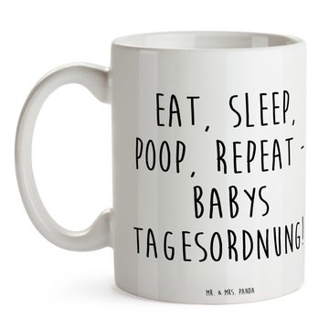 Mr. & Mrs. Panda Tasse Baby Tagesordnung - Weiß - Geschenk, Tasse Motive, Papa, Mama, Teebec, Keramik, Langlebige Designs