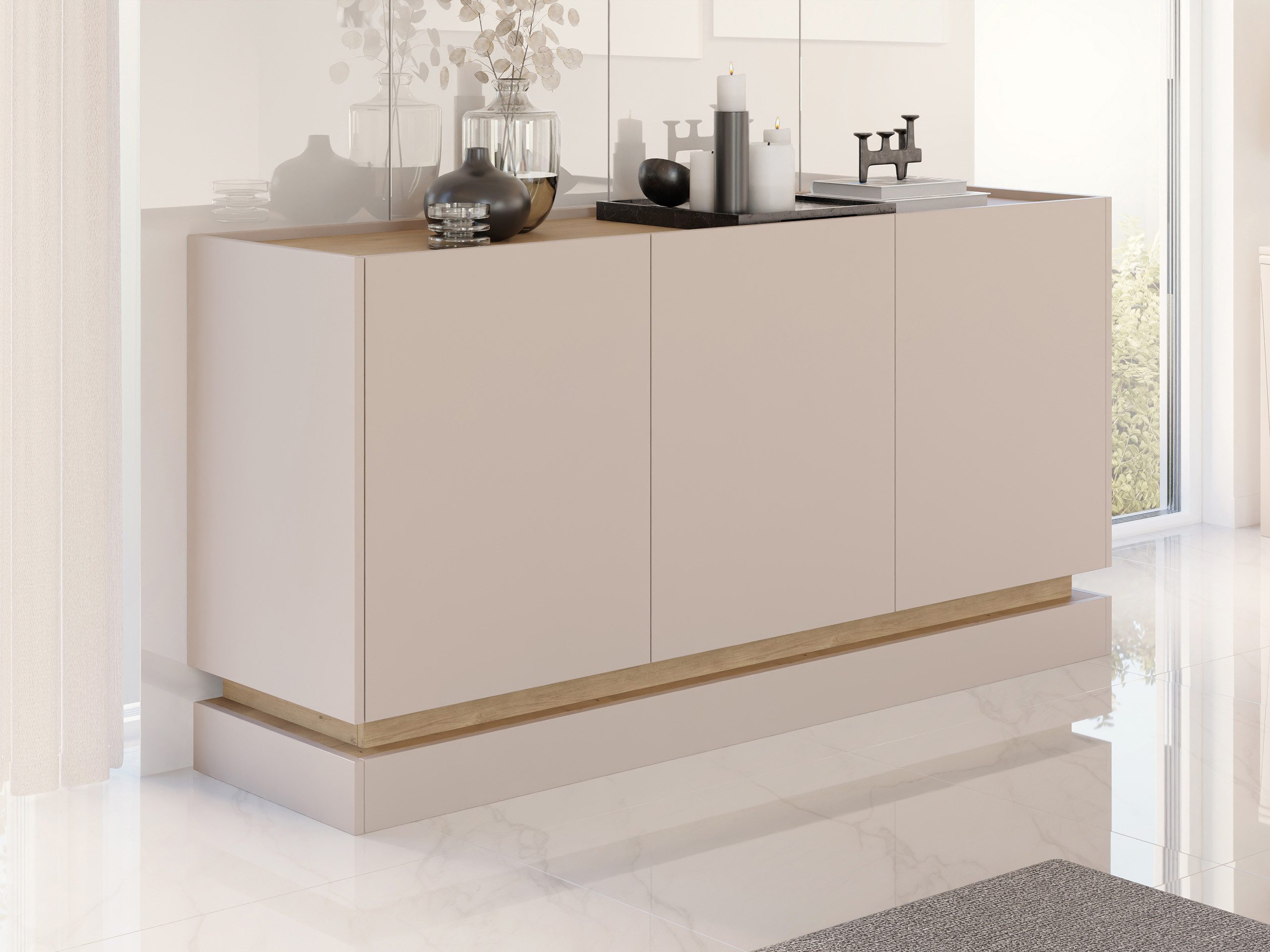 MIRJAN24 Kommode Zarpant K160 3D (mit drei Drehtüren), 160x37x75 cm, gedämpftem Schließsystem – Bild 2 von 5