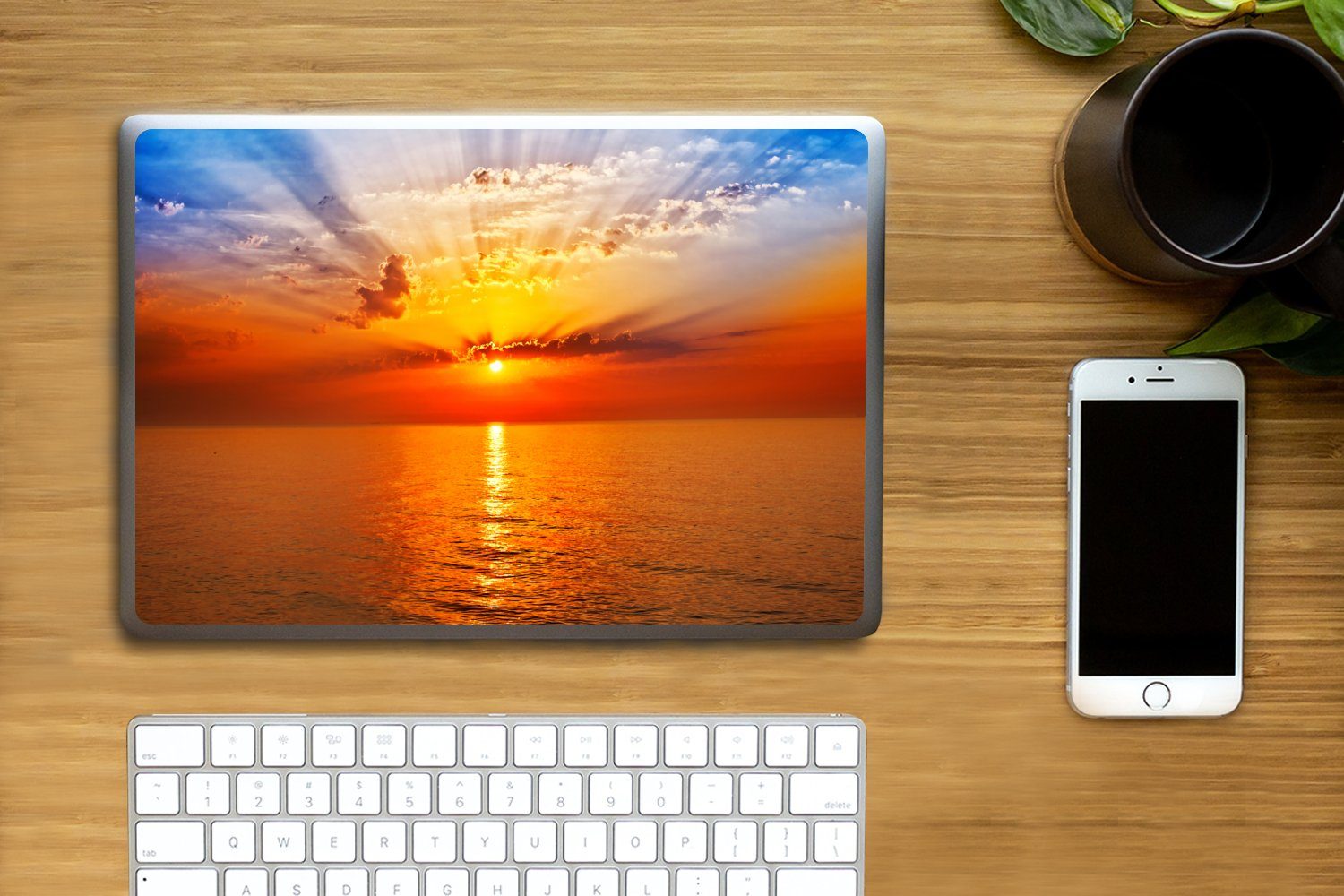 Thumbnail - MuchoWow Laptop-Aufkleber Sonnenuntergang - Meer - Himmel - Orange - Horizont - Wasser, (1tlg), Laptop Folien Cover, Auf...