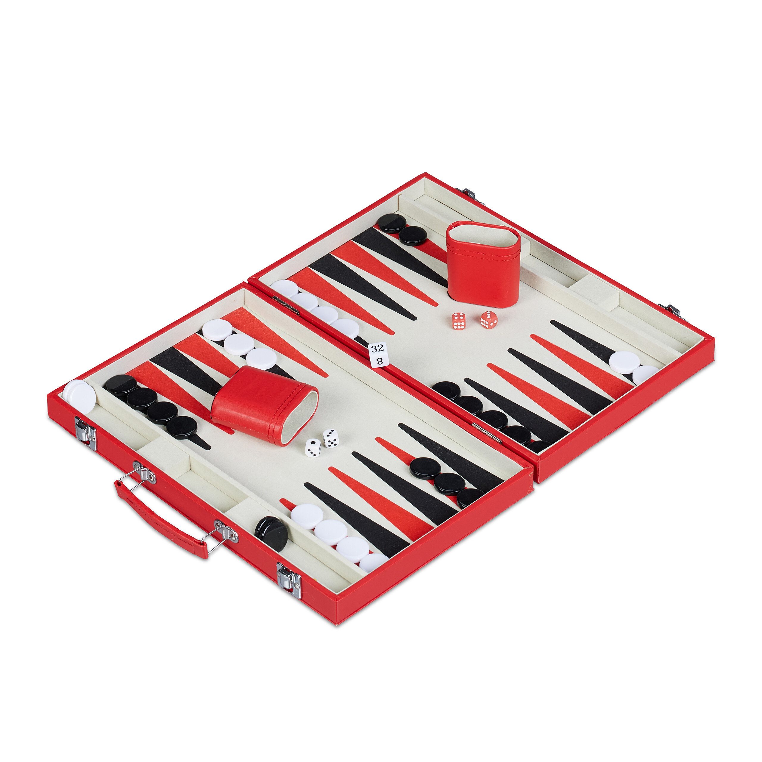 relaxdays Spiel Roter Backgammon Koffer, Strategiespiel