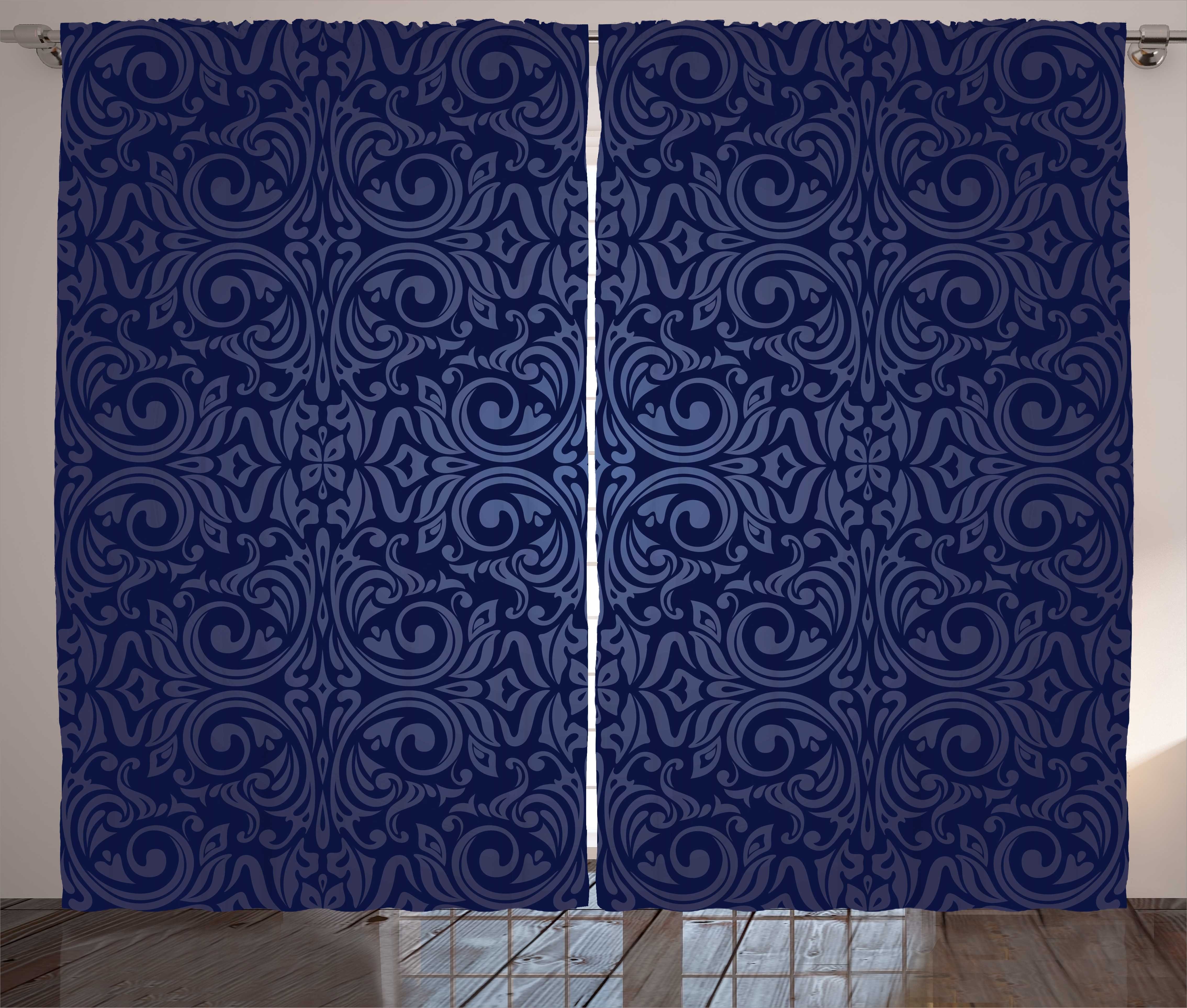 Gardine Schlafzimmer Kräuselband Vorhang mit Schlaufen und Haken, Abakuhaus, Antiquität Blaue Blumen altes Design