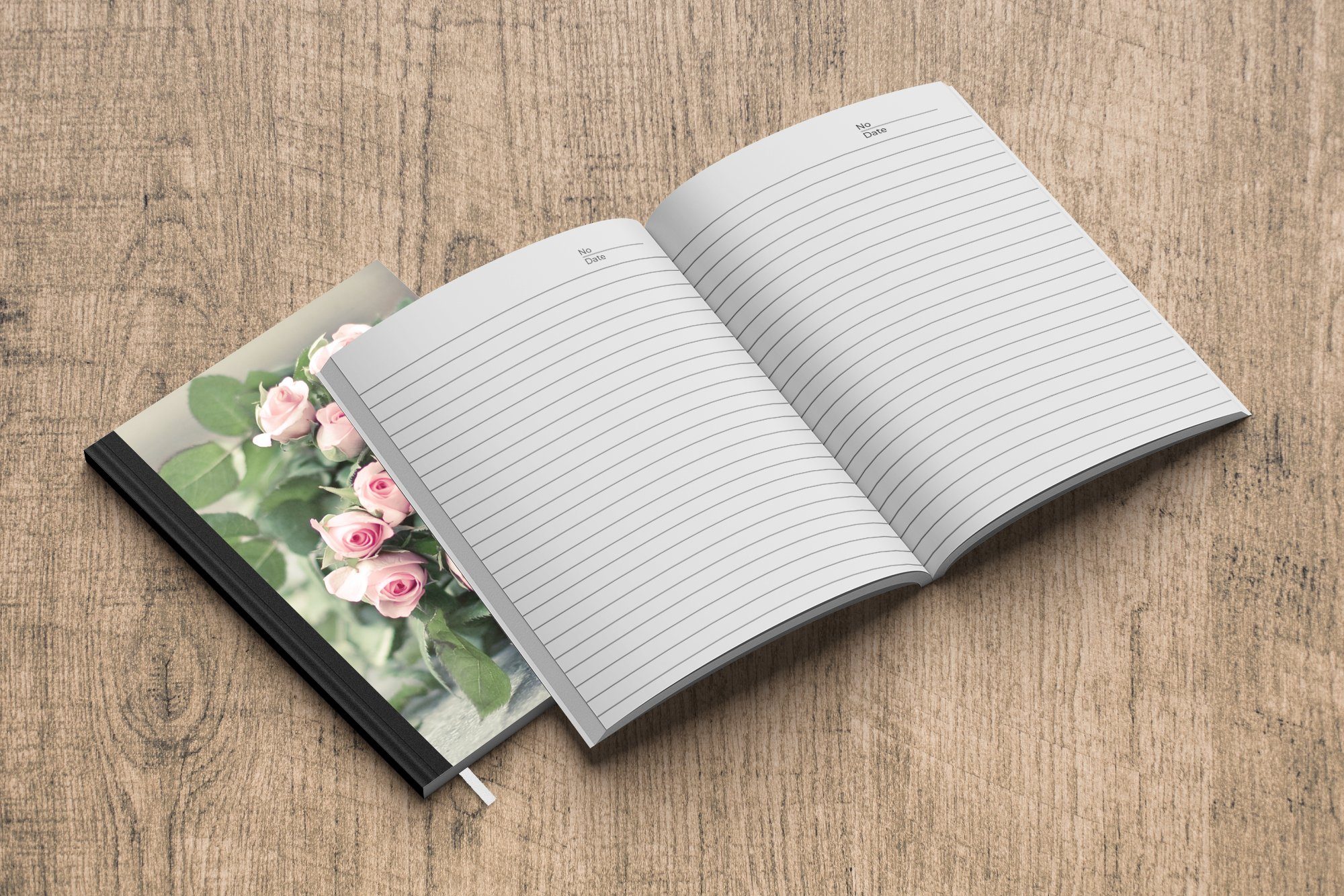 einem Seiten, Journal, rosa Tagebuch, Ein Rosen auf mit Haushaltsbuch 98 liegt Notizheft, A5, Tisch., großes Notizbuch Merkzettel, MuchoWow Buch
