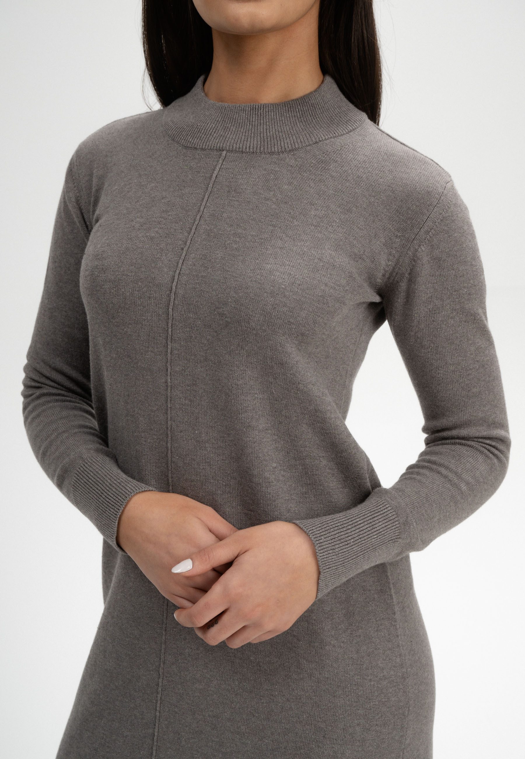 MELA Strickkleid Basic Feinstrick Kleid Style HARLEEN Fein gerippter Kragen