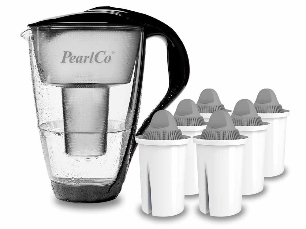 PearlCo Wasserfilter PearlCo Glas Wasserfilter Inkl. 6 Protect Plus Filterkartuschen