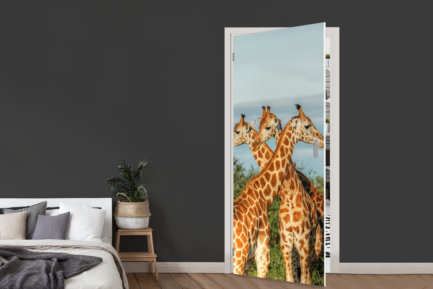 MuchoWow Türtapete bedruckt, - Luft Fototapete Türaufkleber, - St), Matt, Giraffen (1 Tür, für Tiere, 75x205 cm