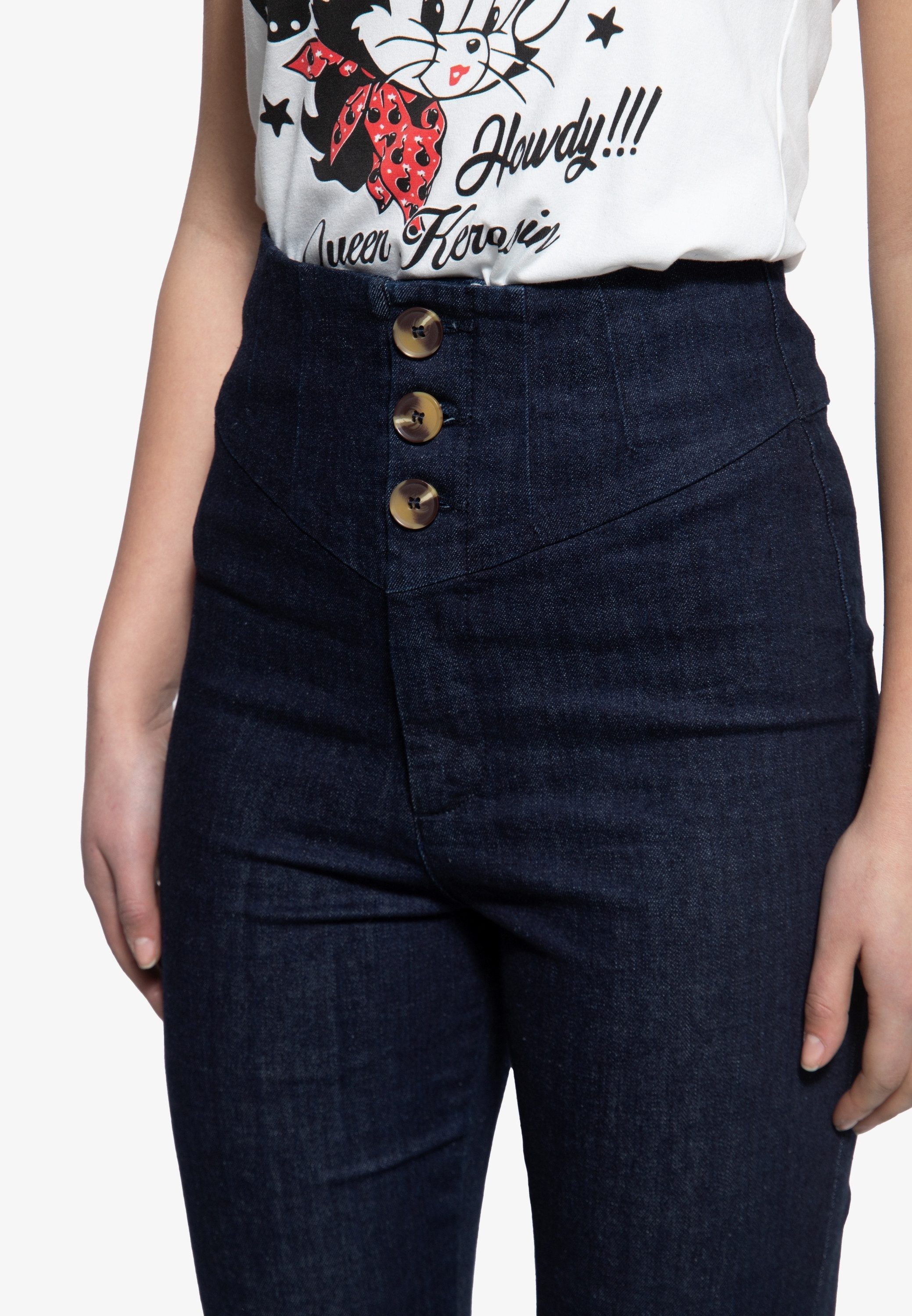 QueenKerosin Slim-fit-Jeans mit Knopfleiste